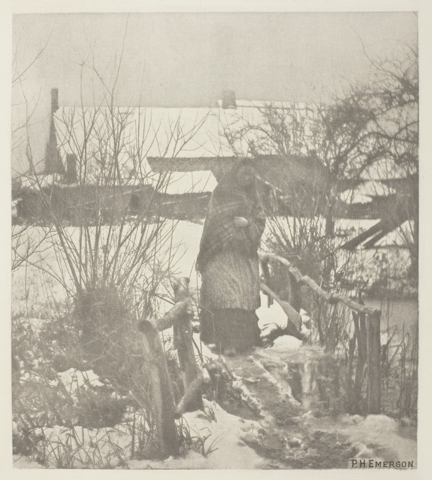 A Slippery Path - Winter Scene (Norfolk) by Peter Henry Emerson
