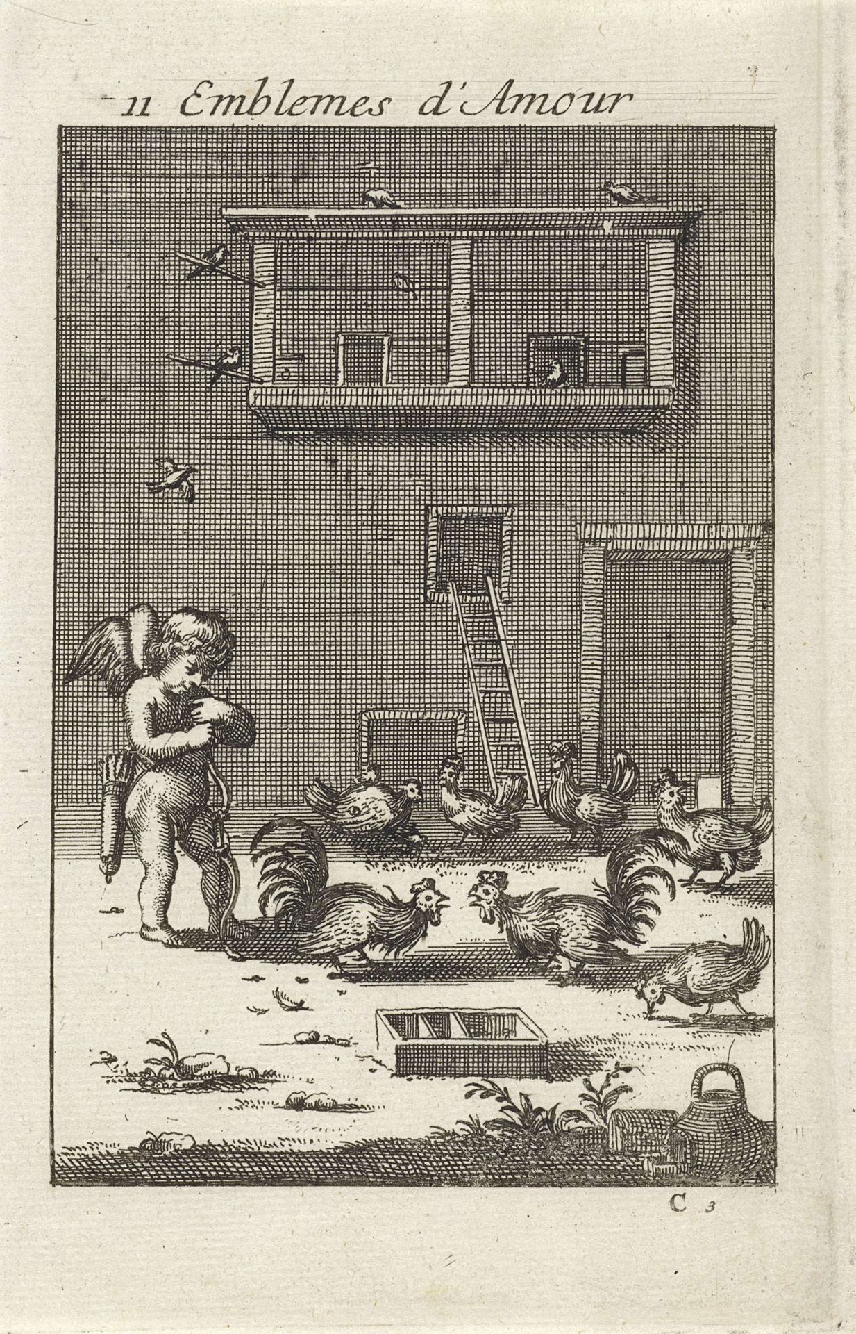 Amor bij twee vechtende hanen by Jan van Vianen