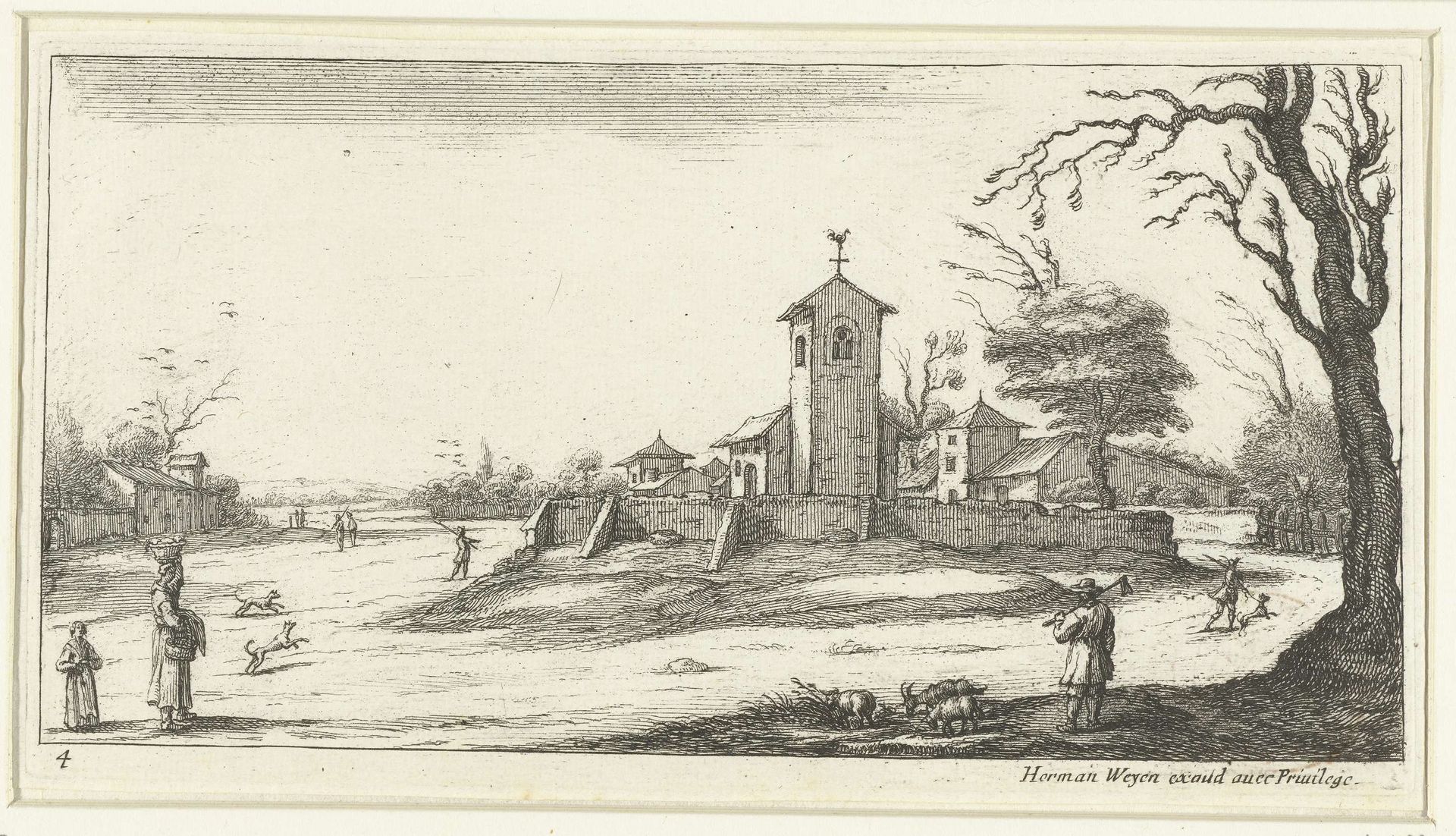 Landschap met een kerk, op de toren gezien by François Collignon