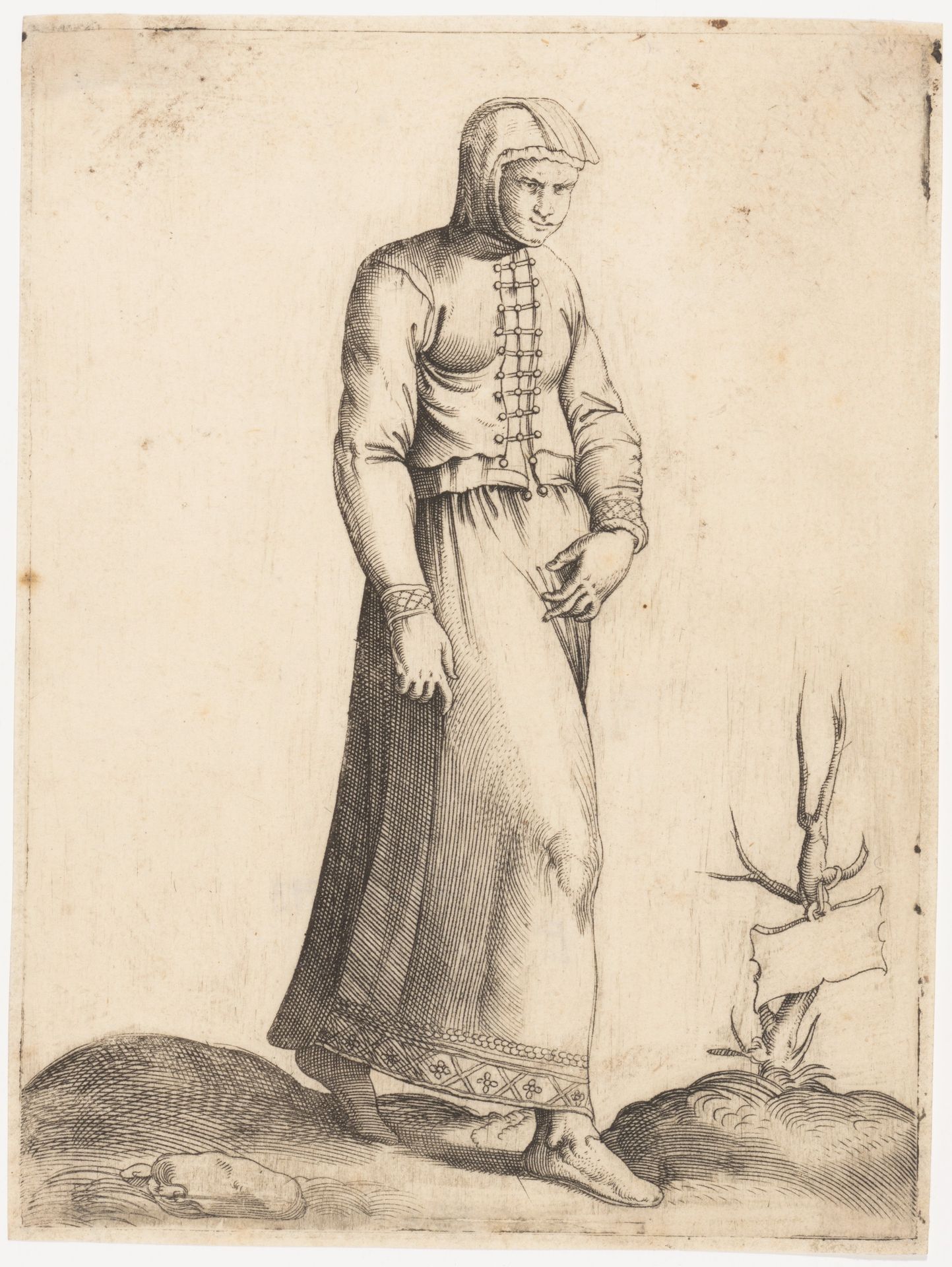 Costume Plate: Woman with Hooded Garment by Enea Vico
