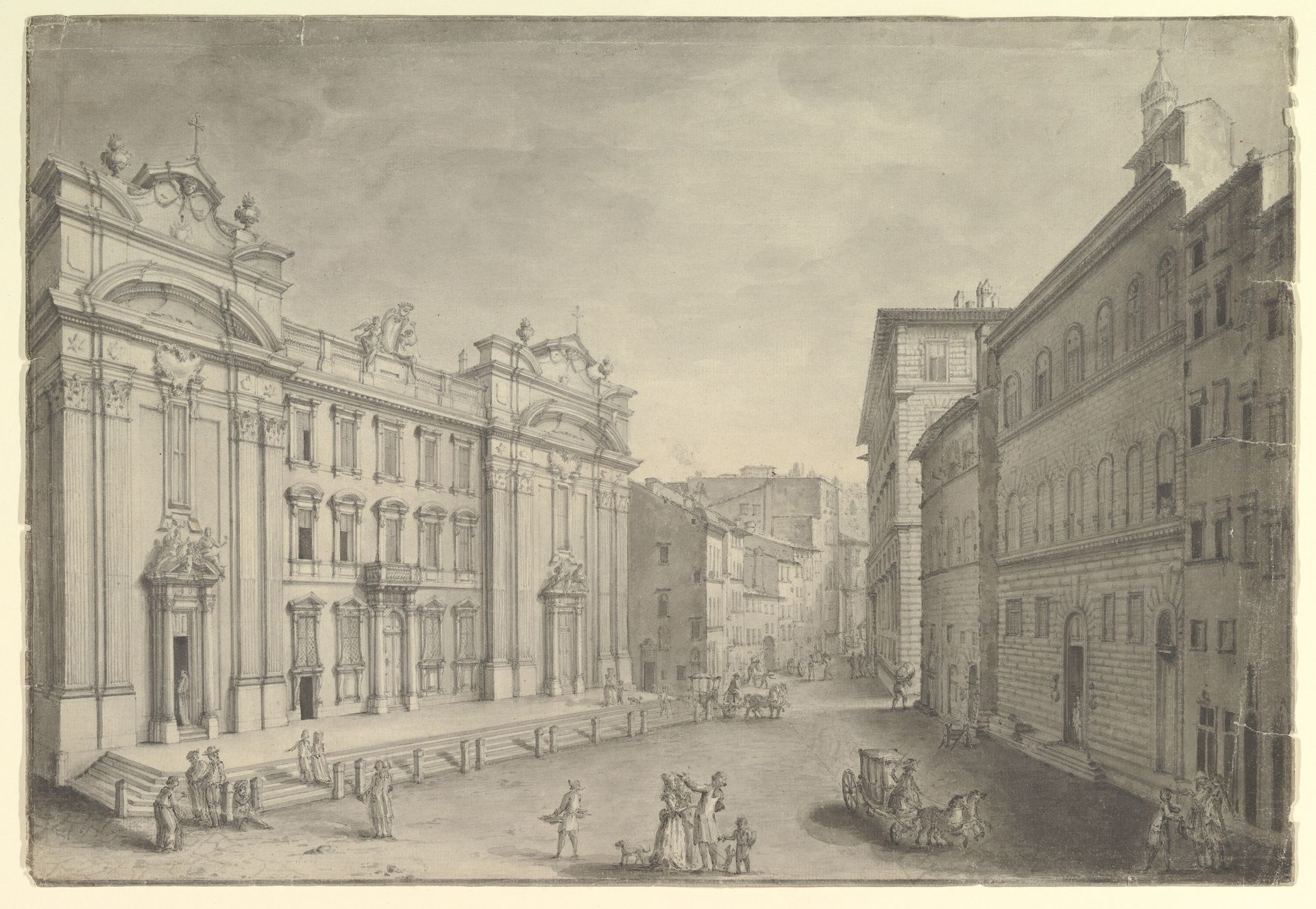 View of Piazza San Firenze and the church of San Firenze, Florence, view toward Arno by Anonymous