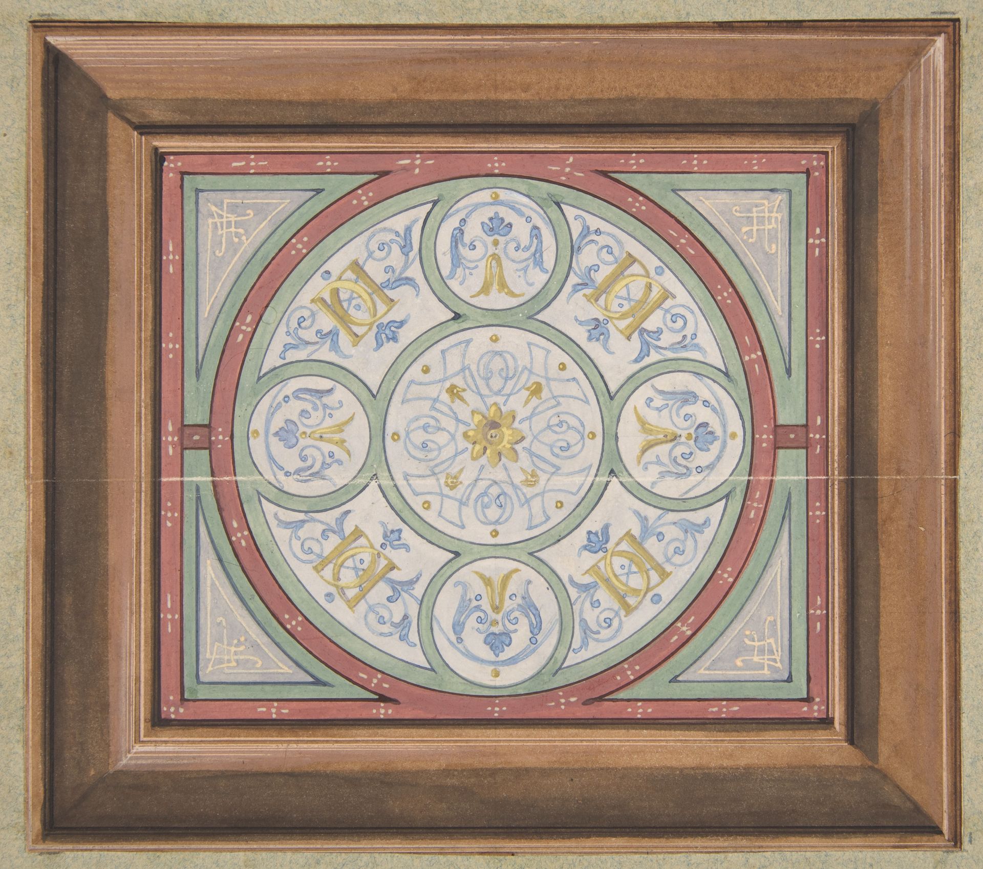 Design for painted decoration of a ceiling incorporating interwined initials: DD by Jules-Edmond-Charles Lachaise