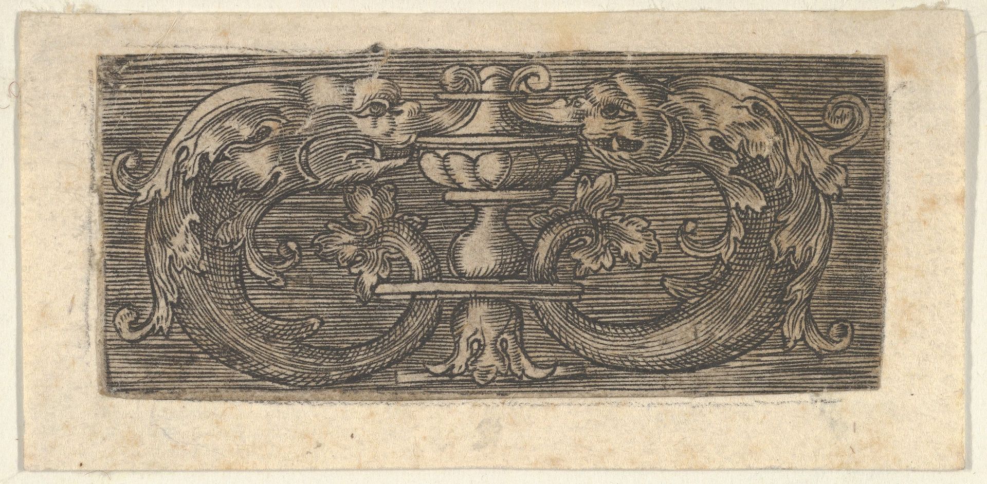 Copy of a Panel with Two Dolphins Facing a Vessel at Center by Jacob Binck
