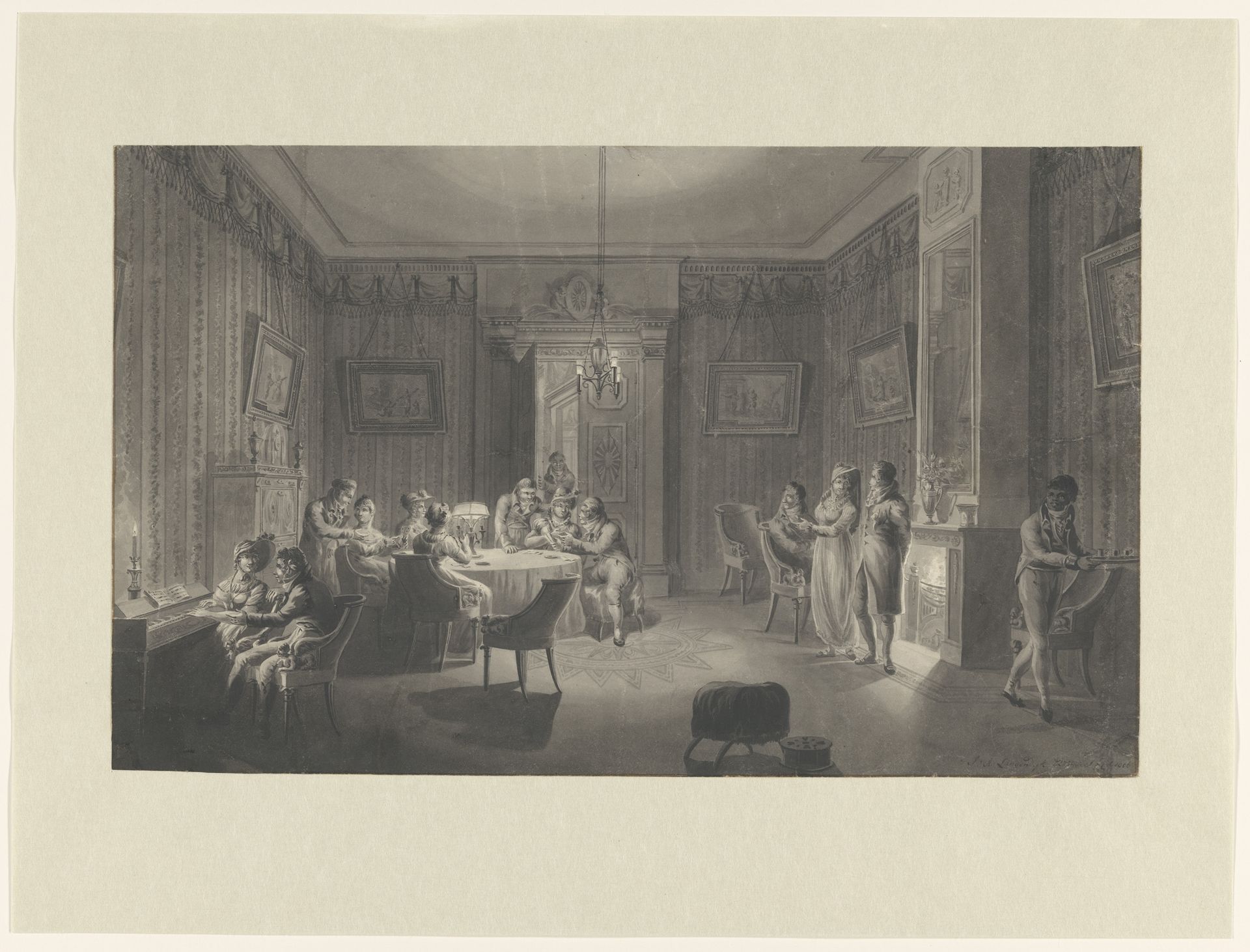 Interieur met gezelschap by Jan Anthonie Langendijk Dzn