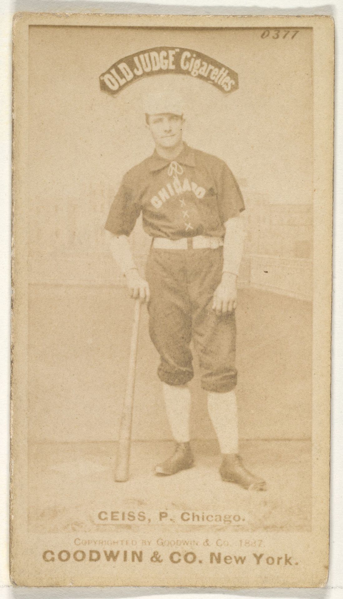 Ceiss, Pitcher, Chicago, from the Old Judge series (N172) for Old Judge Cigarettes by Goodwin & Company