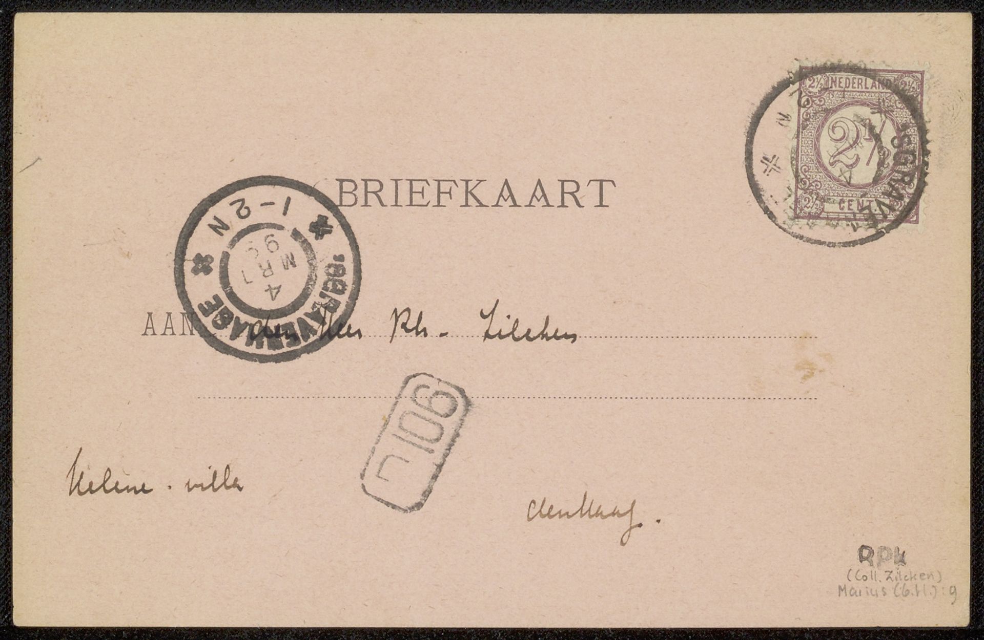 Briefkaart aan Philip Zilcken by Grada Hermina Marius