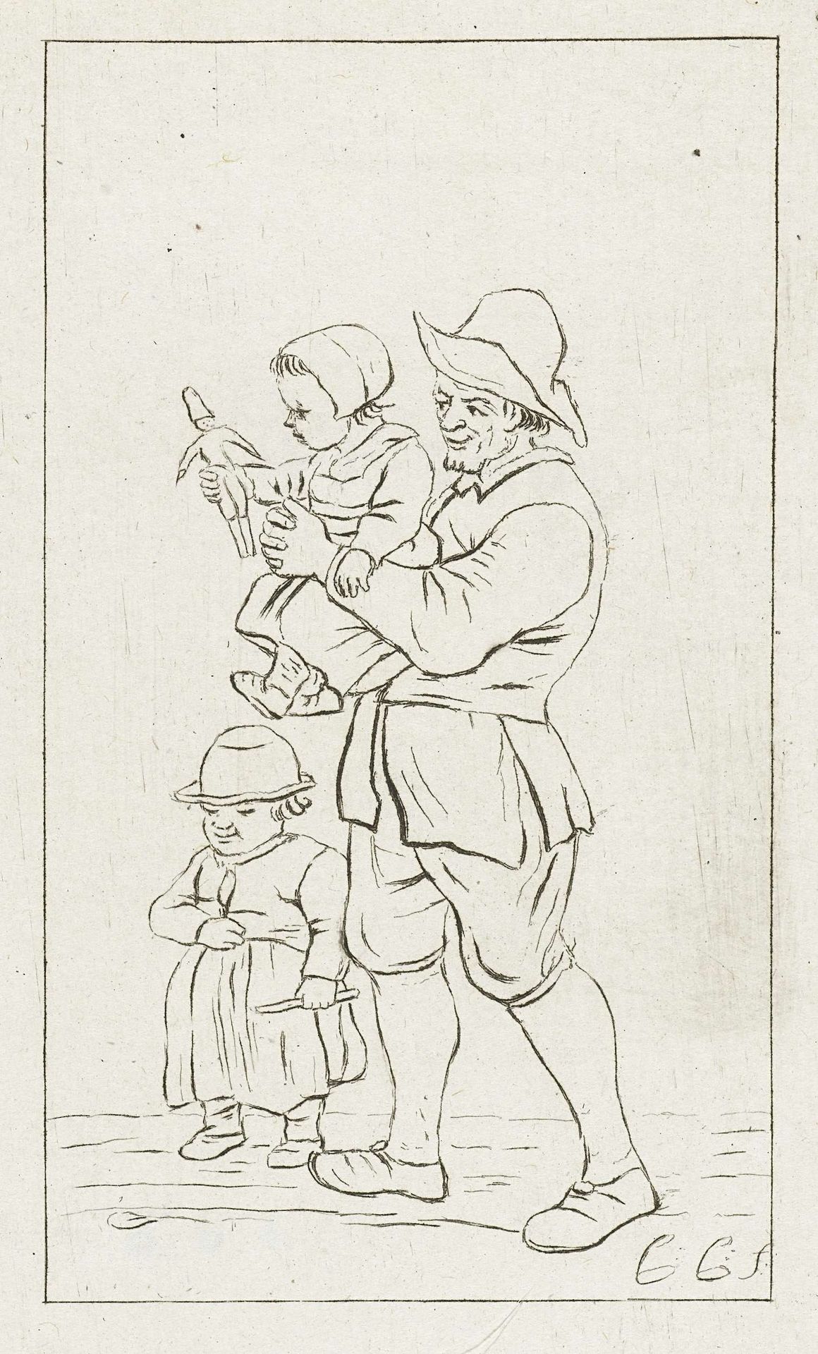 Vader met twee kinderen by Pieter de Mare