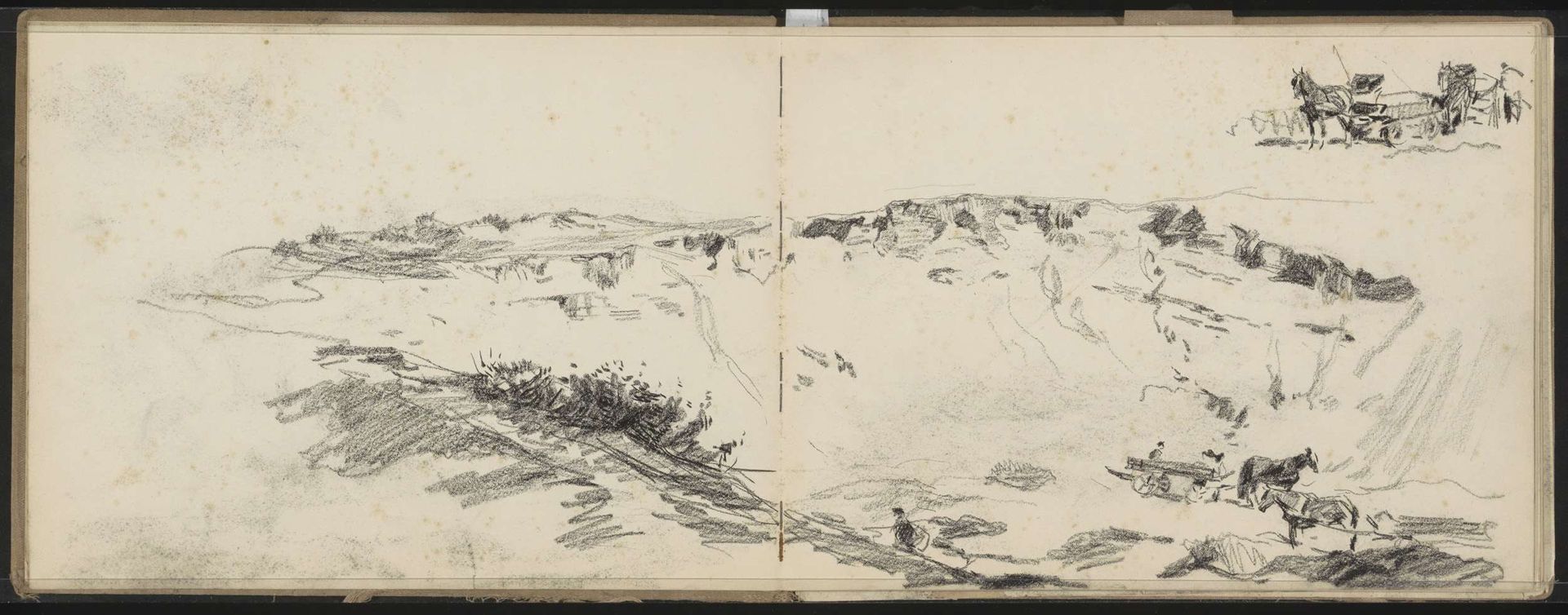 Figuren met paardenkarren in een duinlandschap by Willem Bastiaan Tholen