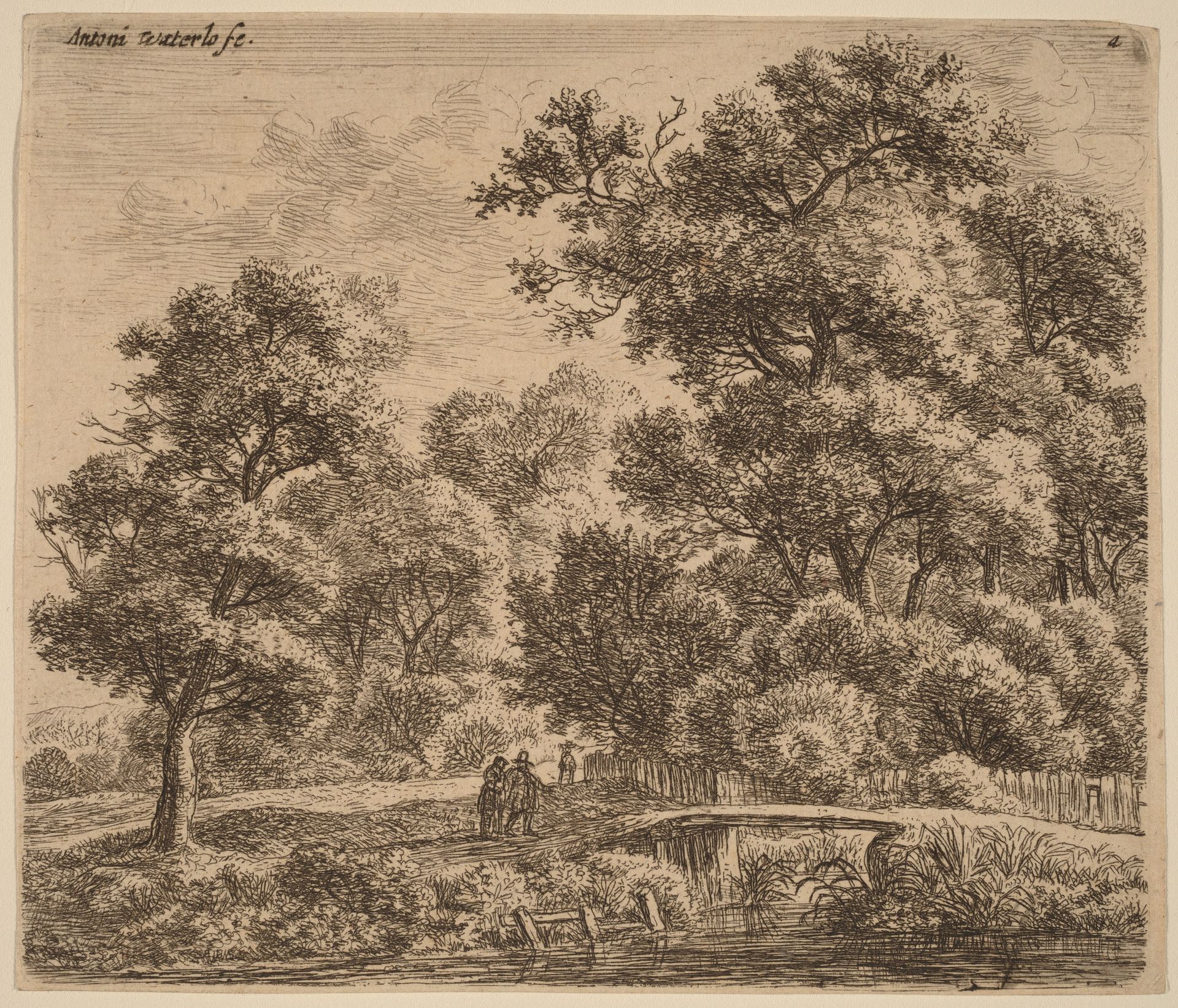 Wooded Landscape with a Bridge by Anthonie Waterloo