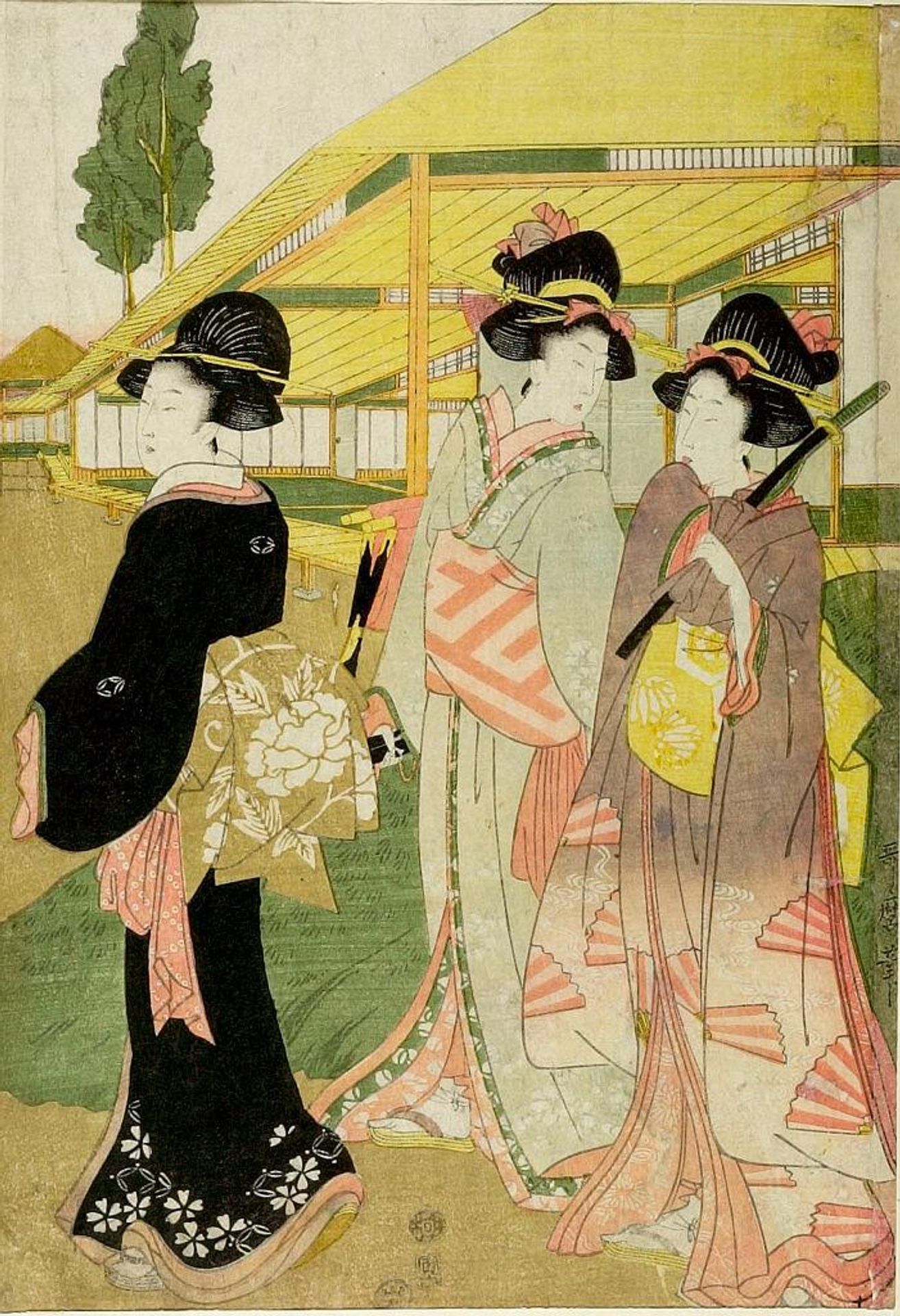 Three Women Walking by Kitagawa Utamaro II