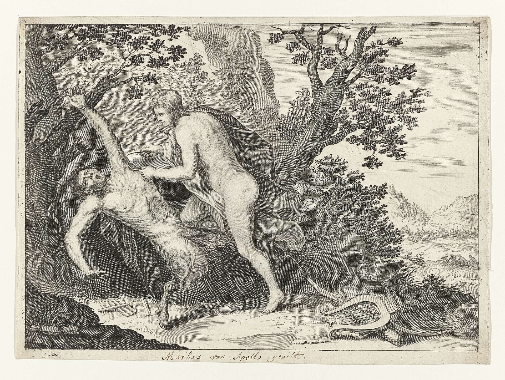 Apollo vilt Marsyas by Crispijn van de (II) Passe