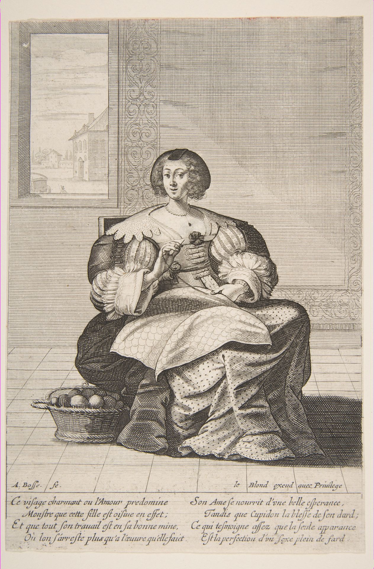 Seated Woman Working on a Tapestry by Abraham Bosse