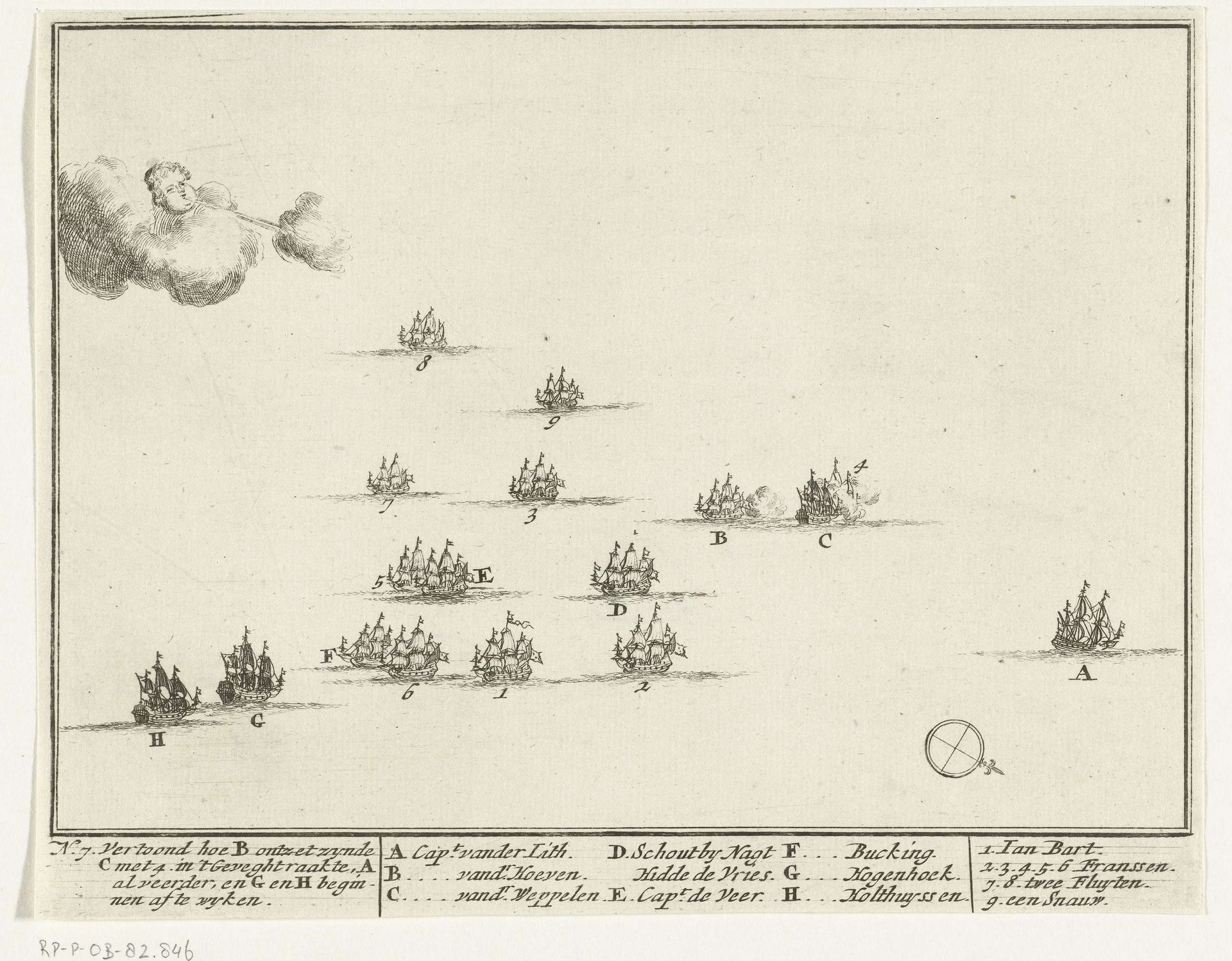 Zeegevecht tussen Hollanders en Fransen op de Noordzee (plaat 7), 1694 by Adriaen Schoonebeek