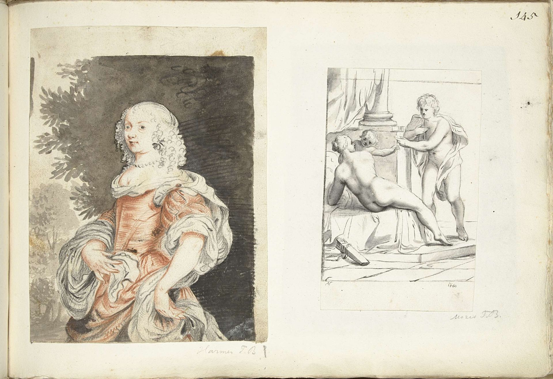 Portret van een vrouw en Venus, Amor en Mars by Harmen ter Borch