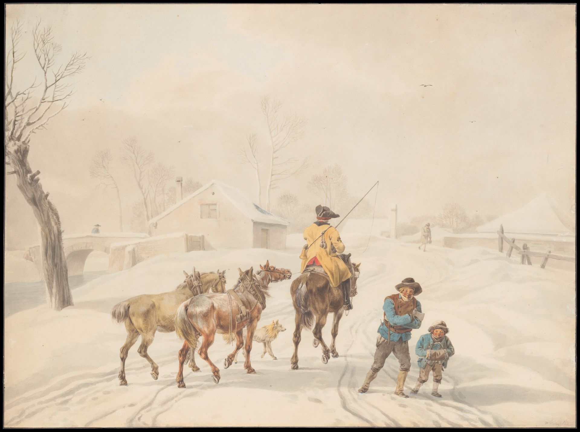 Postilion on Horse in a Winter Landscape by Wilhelm von Kobell