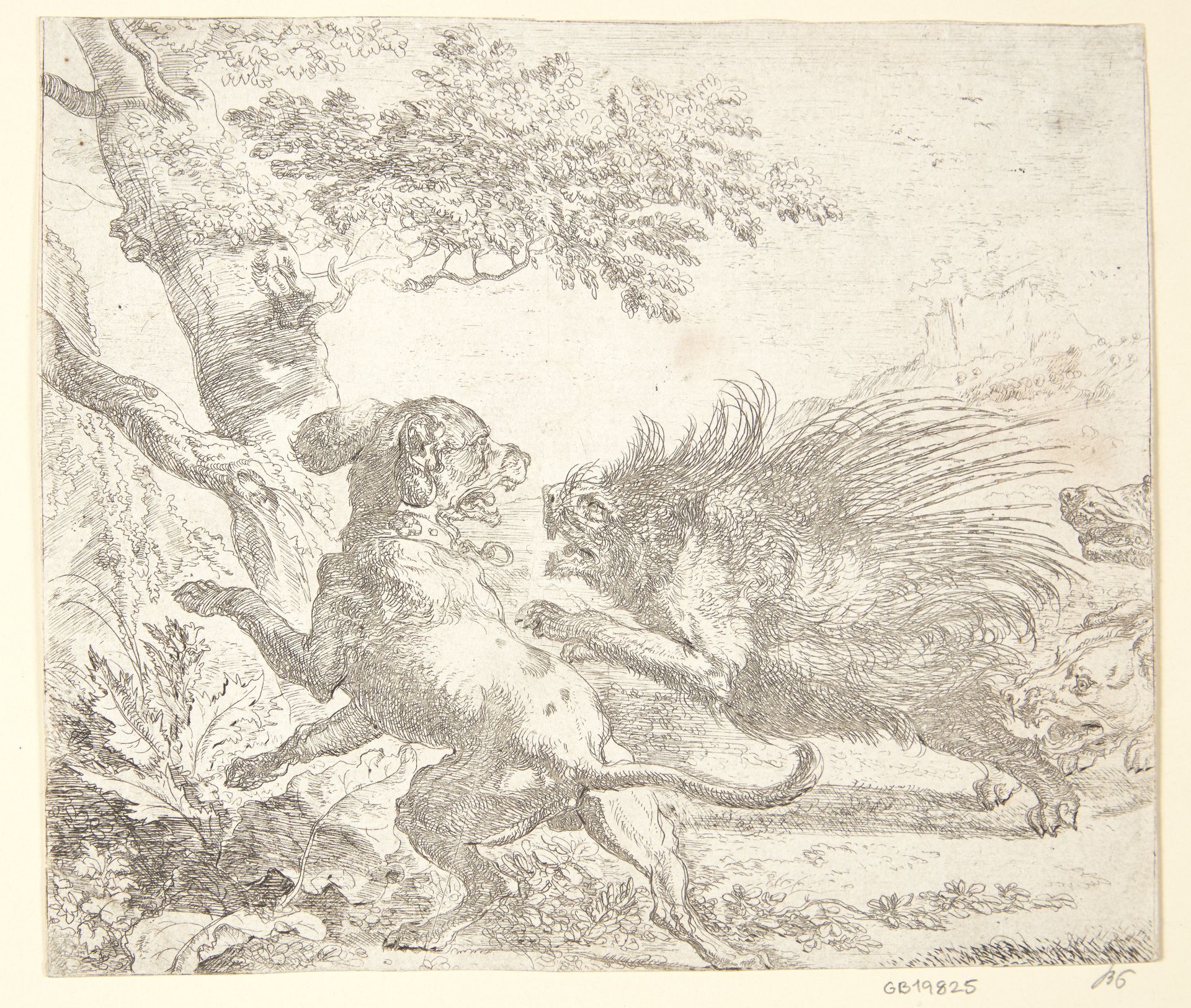 Hulepindsvin jagtet af hunde by Abraham Hondius