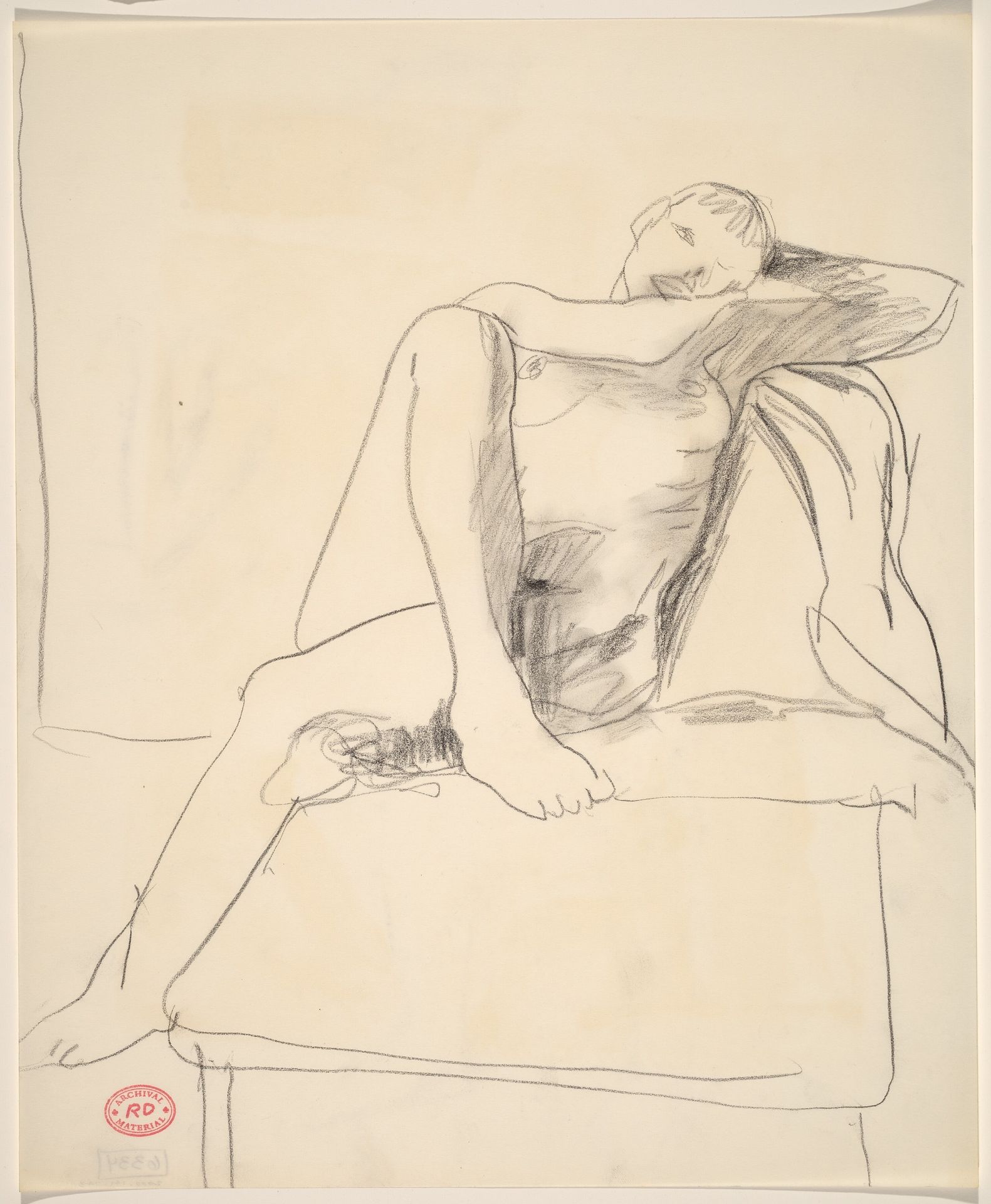 Untitled [female nude seated cross-legged on a stand] by Richard Diebenkorn