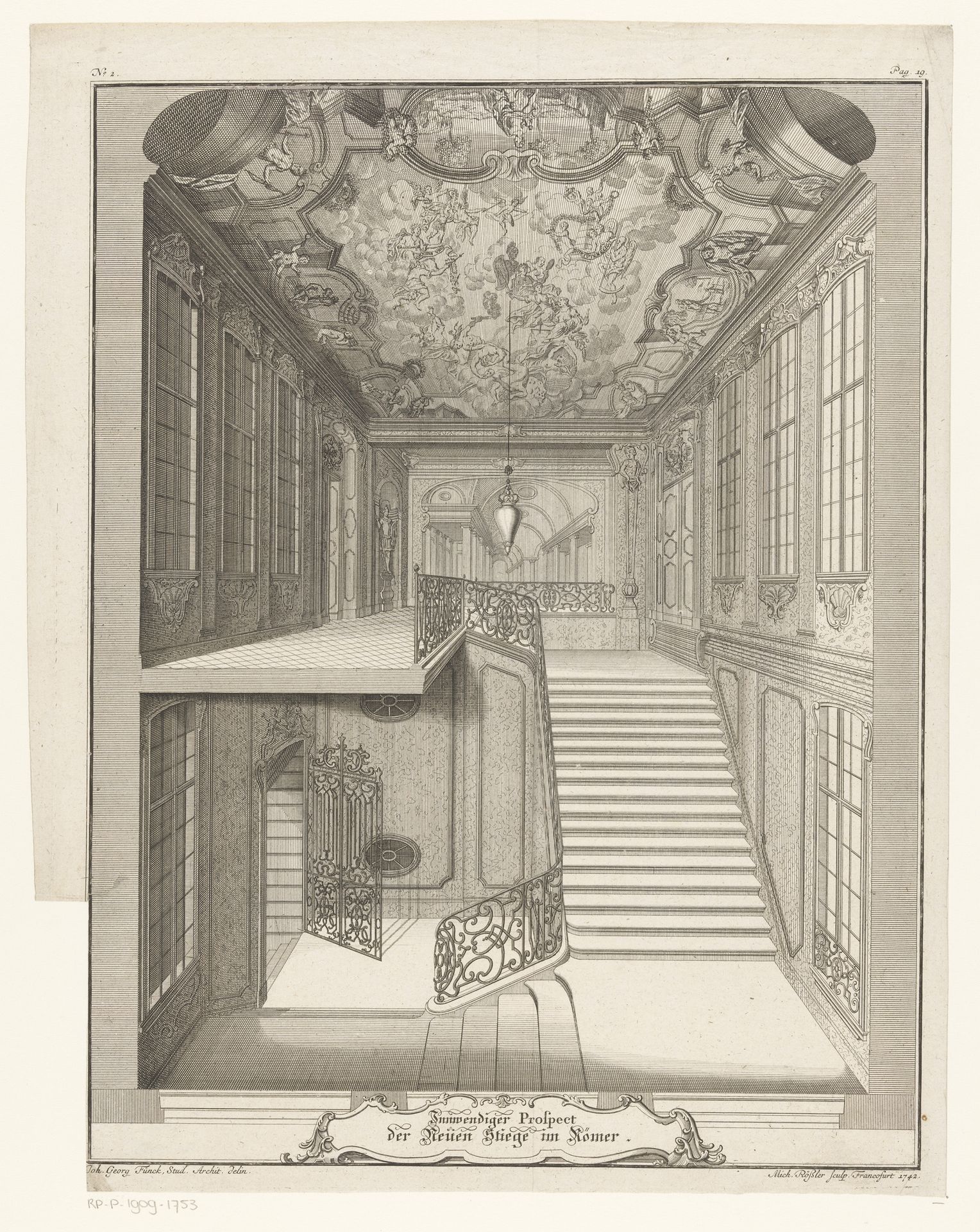 Binnenzijde van trap in het stadhuis van Frankfurt am Main by Michael Rössler