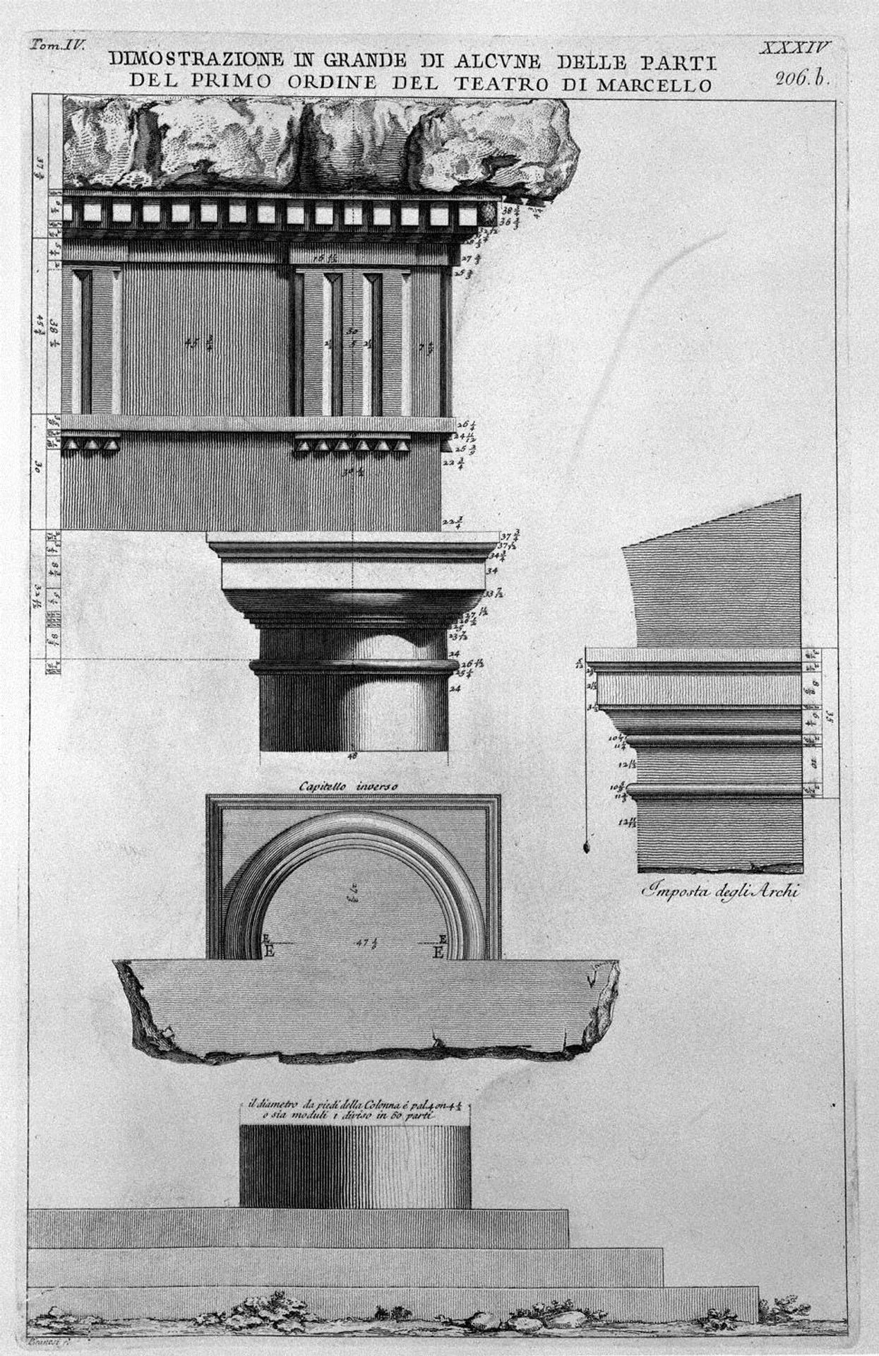 The Roman antiquities, t. 4, Plate XXXIV. Vista of some of the great parts of the first order of the Theatre of Marcellus. by Giovanni Battista Piranesi