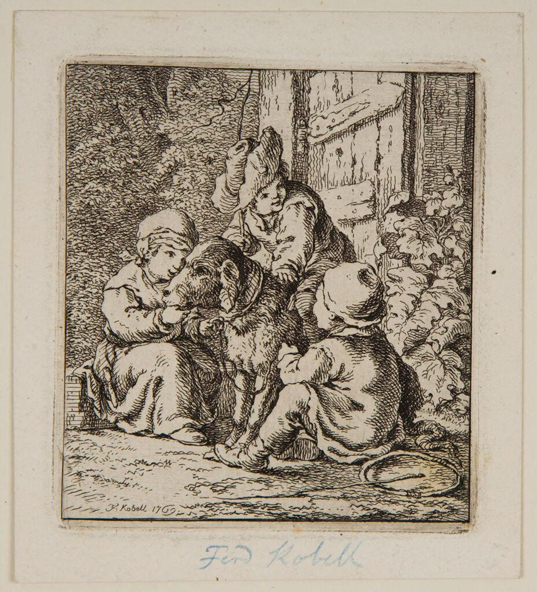 Three Children with a Dog by Ferdinand Kobell