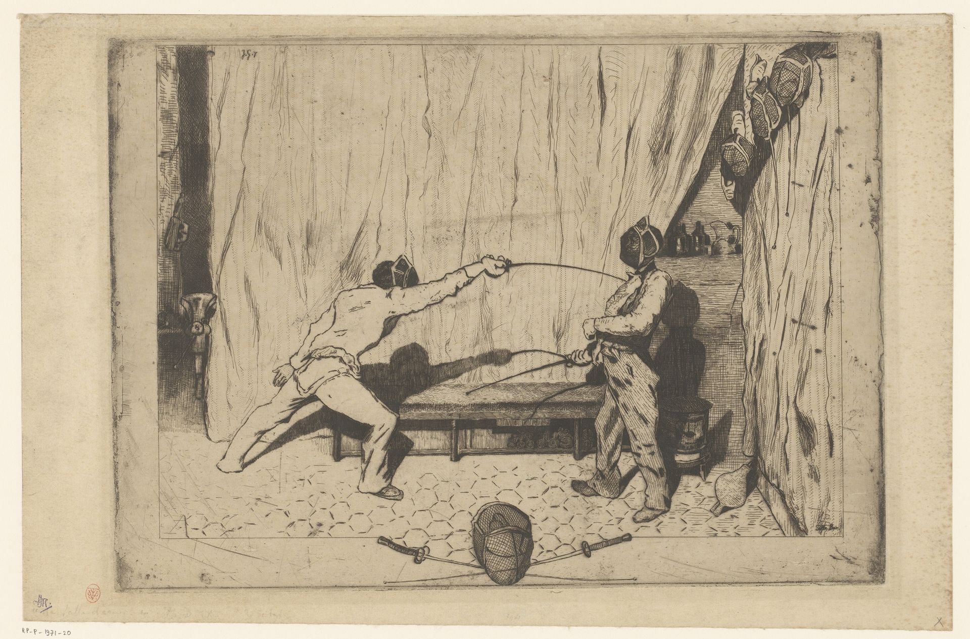 Twee schermers in actie by Jules de Goncourt