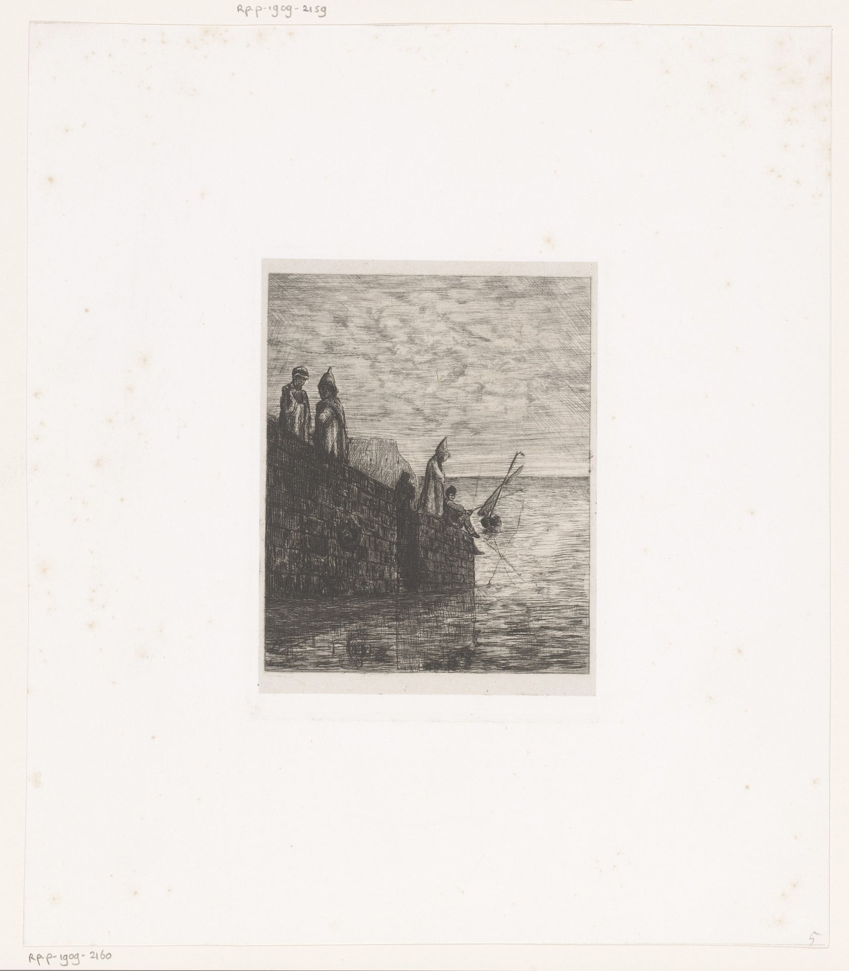 Figuren op de hoek van de kade van La Goulette by Vicomte Arthur-Jean Le Bailly d'Inghuem