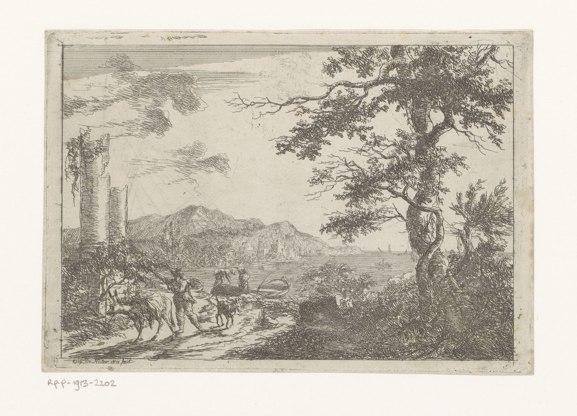 Ezeldrijver in een kustlandschap by Pierre François De Noter
