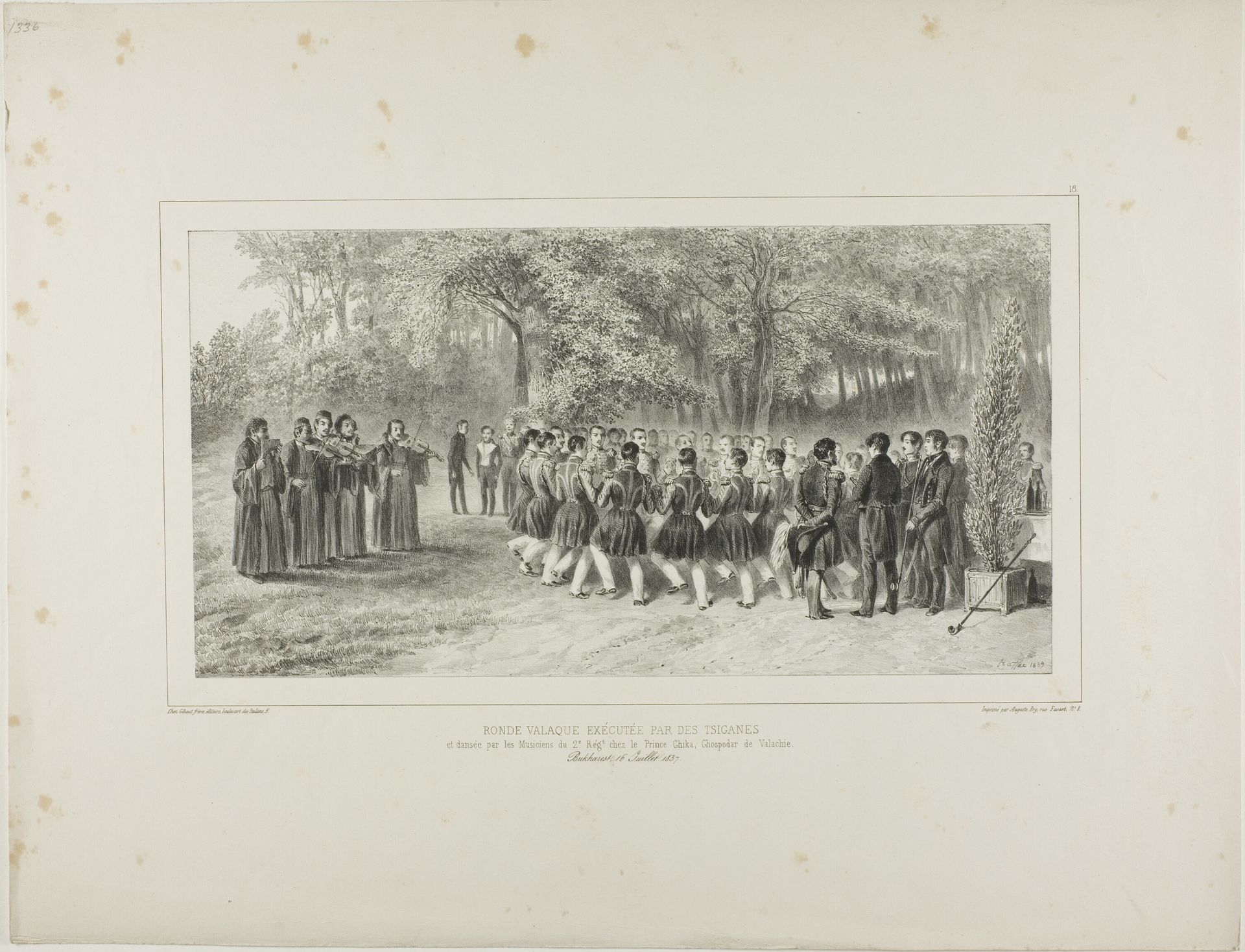 Wallachian Round, Performed by the Tsiganes and Danced by the Second Regiment Musicians at the Home of Prince Ghika, Ghospodar, Wallachia by Auguste Raffet