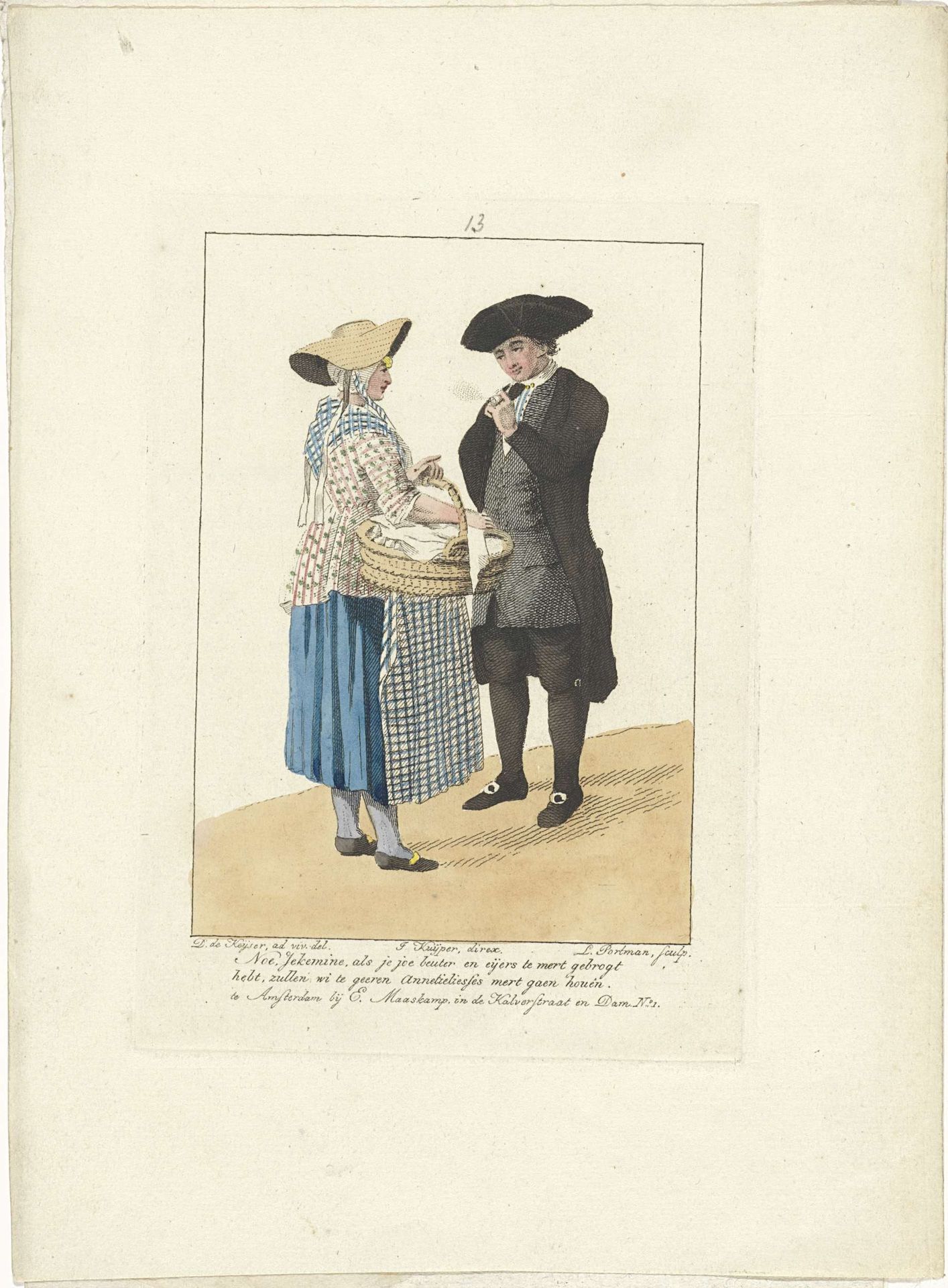 Eierverkoopster en een heer by Ludwig Gottlieb Portman