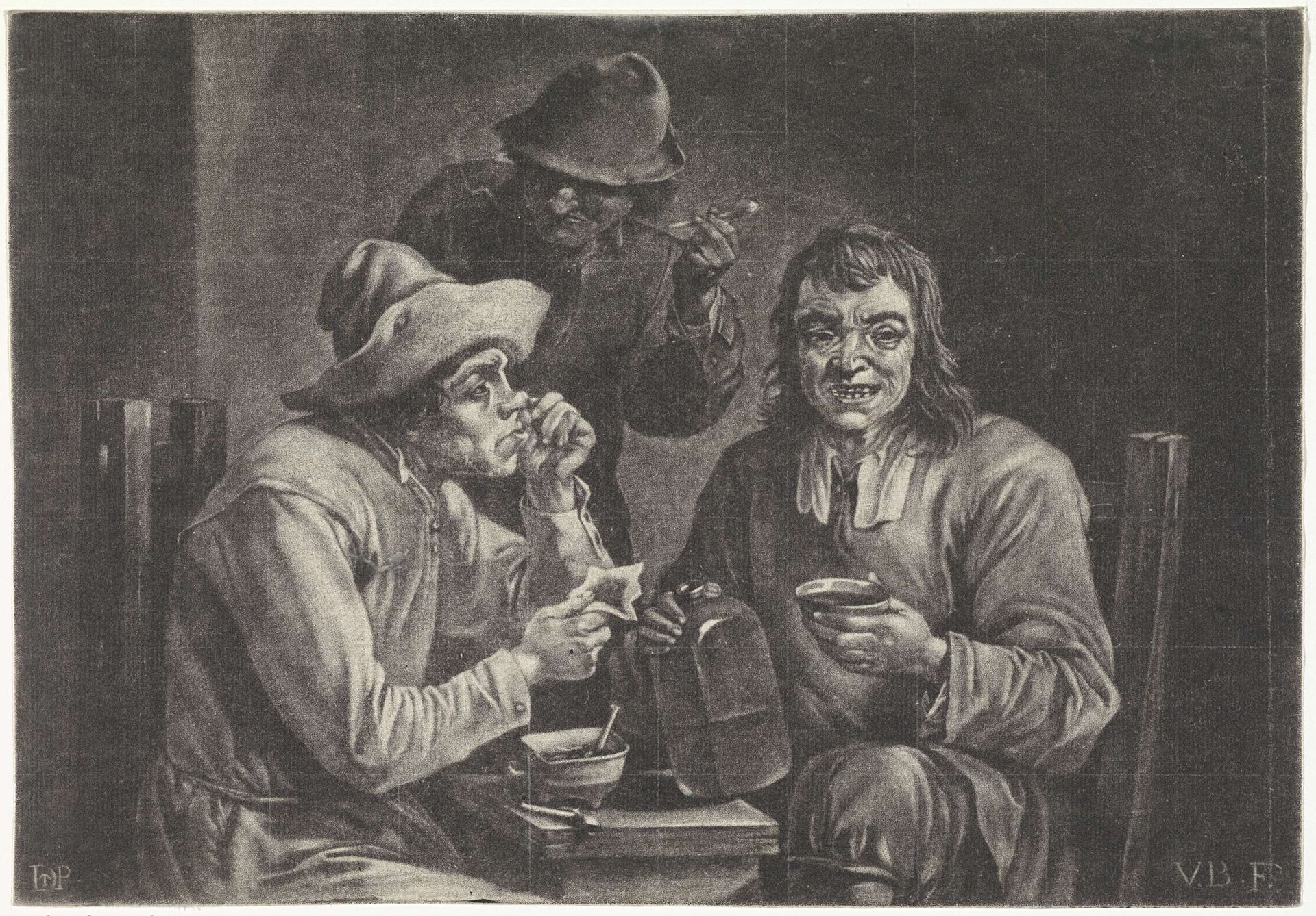 Snuivende, drinkende en rokende mannen by Jan van der Bruggen