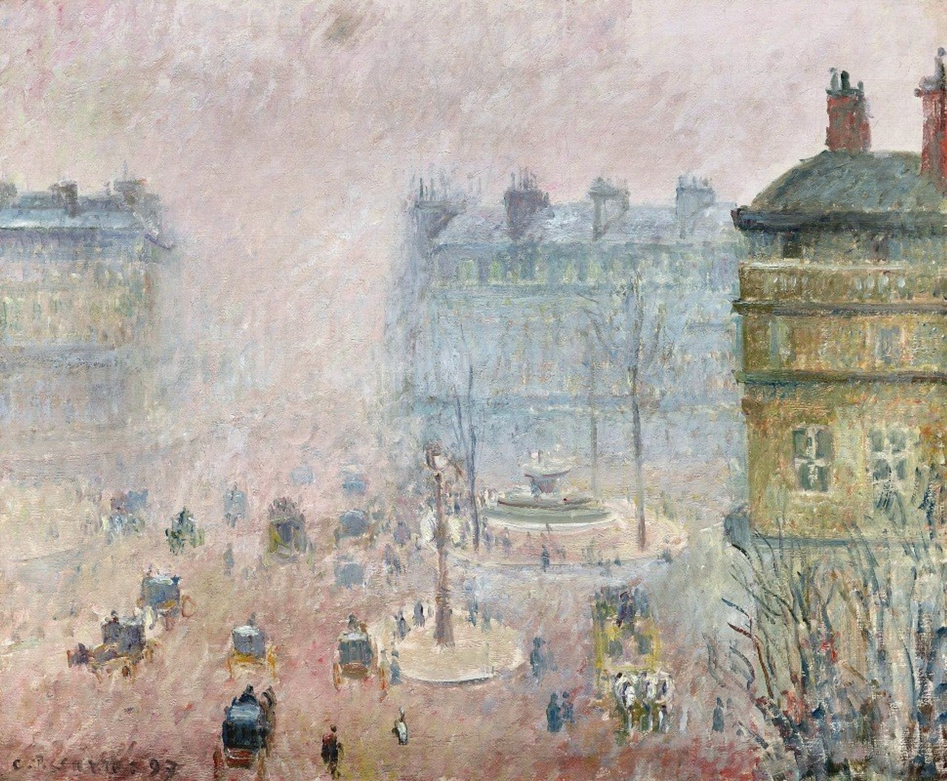 Place du Theatre Francais,Fog Effect by Camille Pissarro