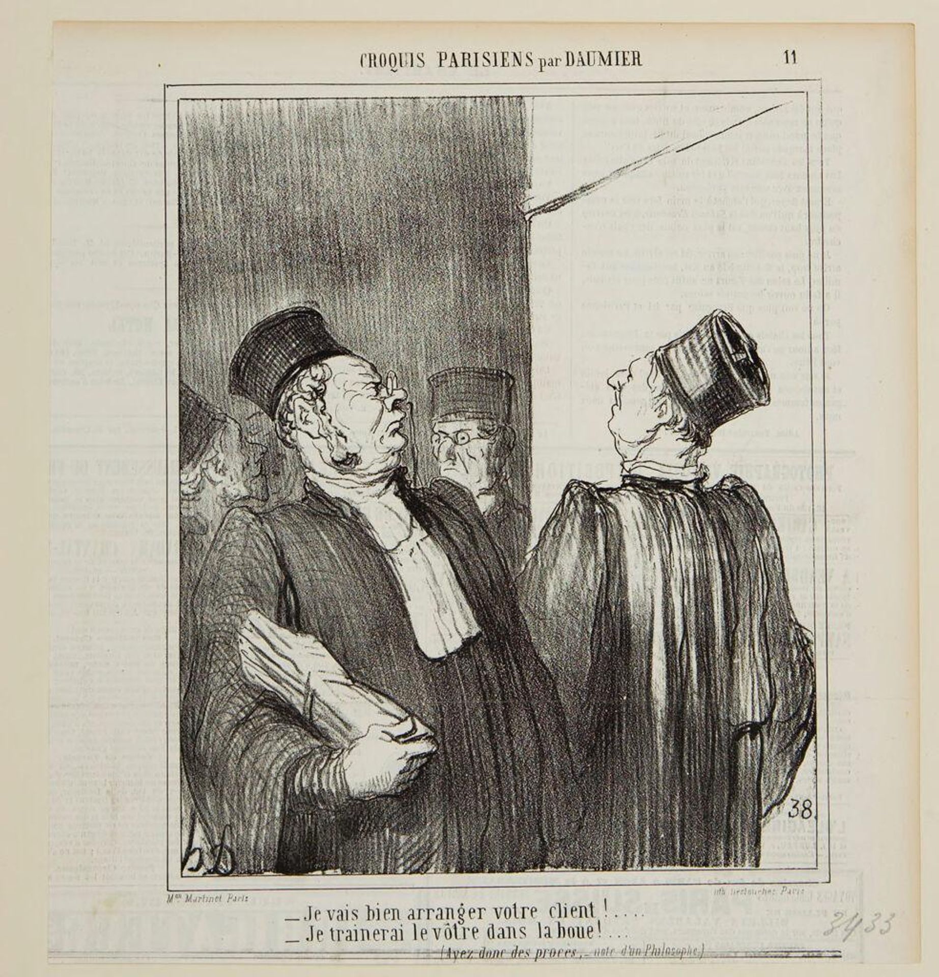 "I'm going to put your client in his place!" "I'll drag yours through the mud!" by Honoré Daumier