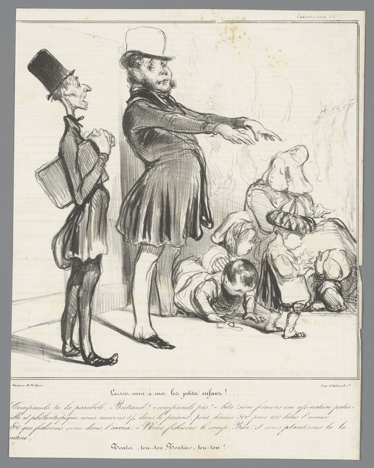 Robert Macaire en Bertrand bij een groep kinderen by Honoré Daumier