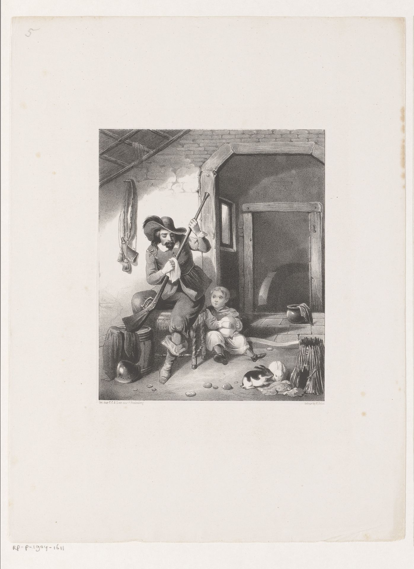 Soldaat maakt zijn geweer schoon by Carel Christiaan Antony Last
