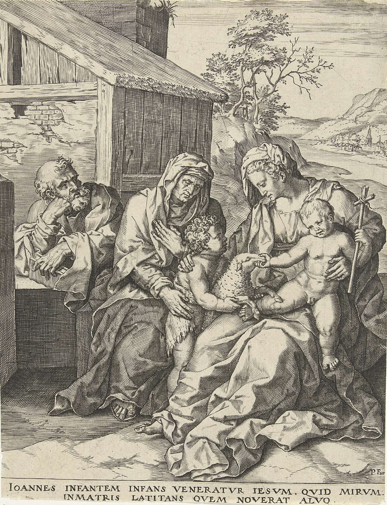 Heilige Familie met Elisabet en Johannes de Doper by Pieter Jalhea Furnius