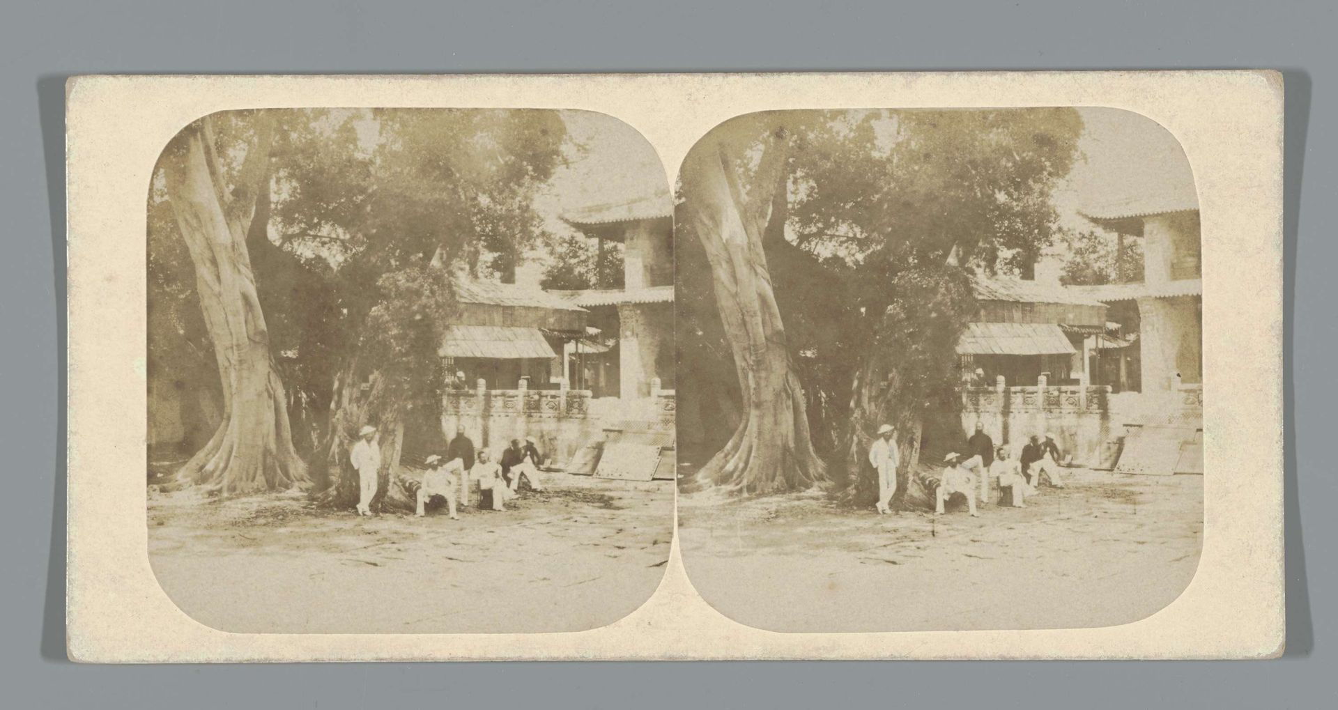 Canton, Group of British Officers inthe garden of the allied commissioners' Yamun by Pierre Joseph Rossier
