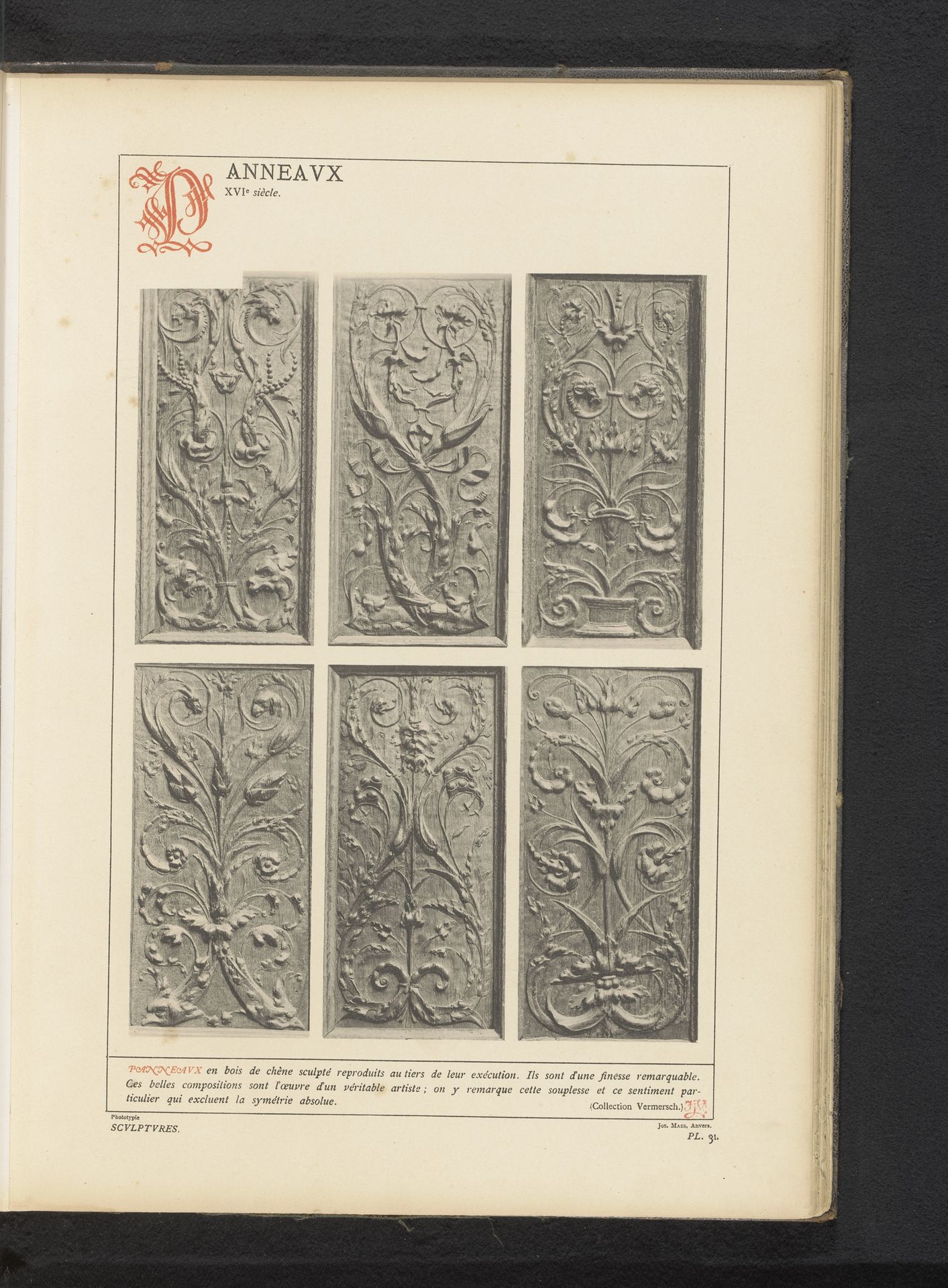 Eikenhouten panelen, gedecoreerd met bloem- en plantmotieven by Anonymous