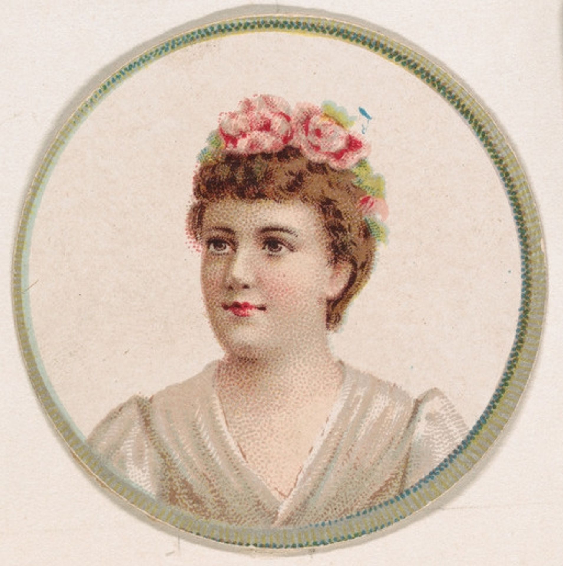 Woman wearing floral hat, from the Novelties series (N228, Type 2) issued by Kinney Bros. by Kinney Brothers Tobacco Company