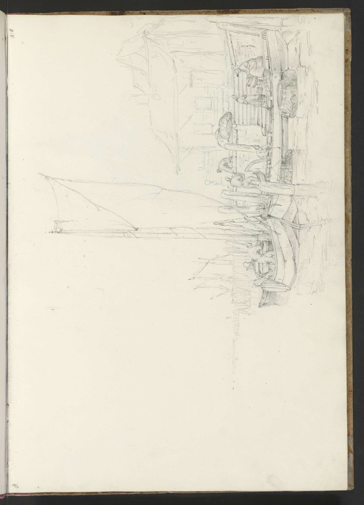 Kade met figuren en vissersboten by Johannes Christiaan Schotel