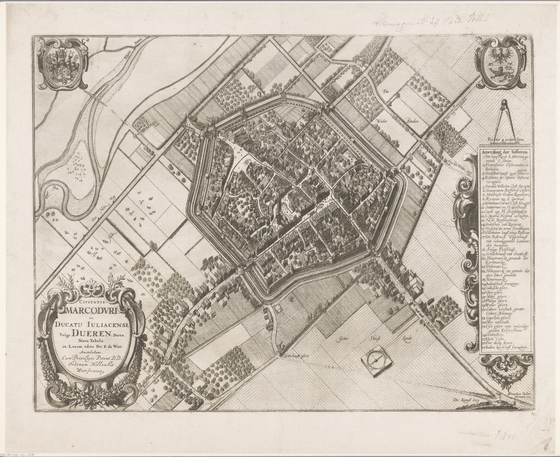 Plattegrond van Düren by Wenceslaus Hollar