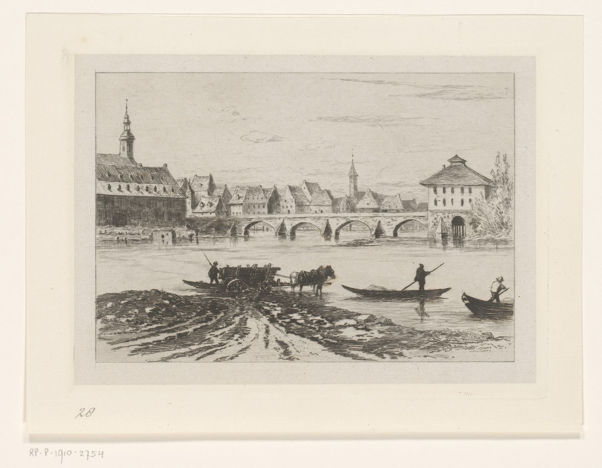 Gezicht op de Alte Brücke in Frankfurt am Main by Carel Nicolaas Storm van 's-Gravesande