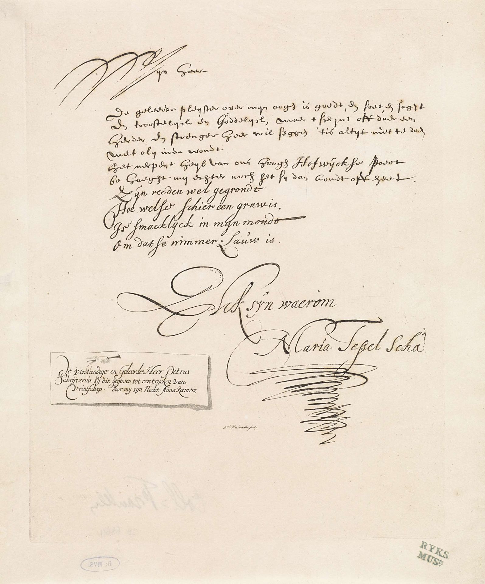 Brief van Maria Tesselschade Roemers Visscher by Daniël (I) Veelwaard