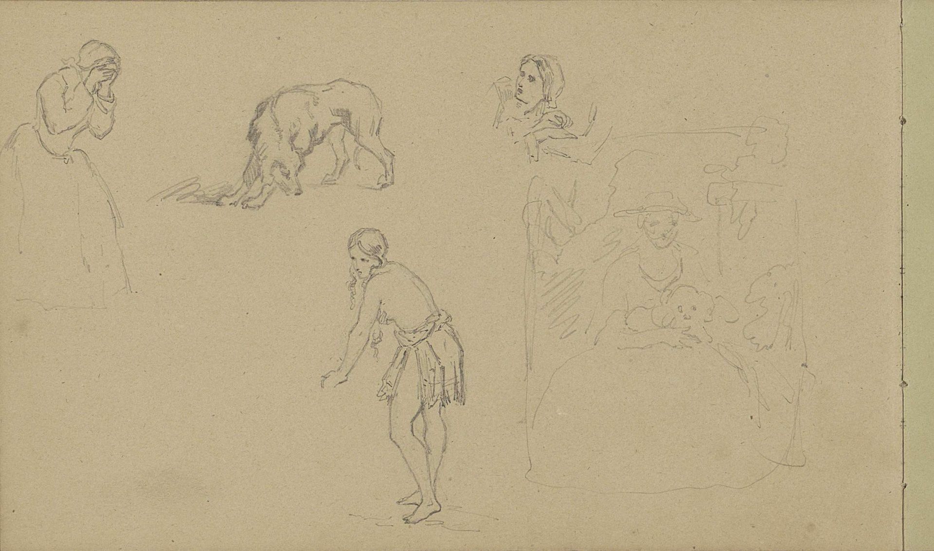 Studieblad met vrouwen, meisjes en honden by Charles Rochussen