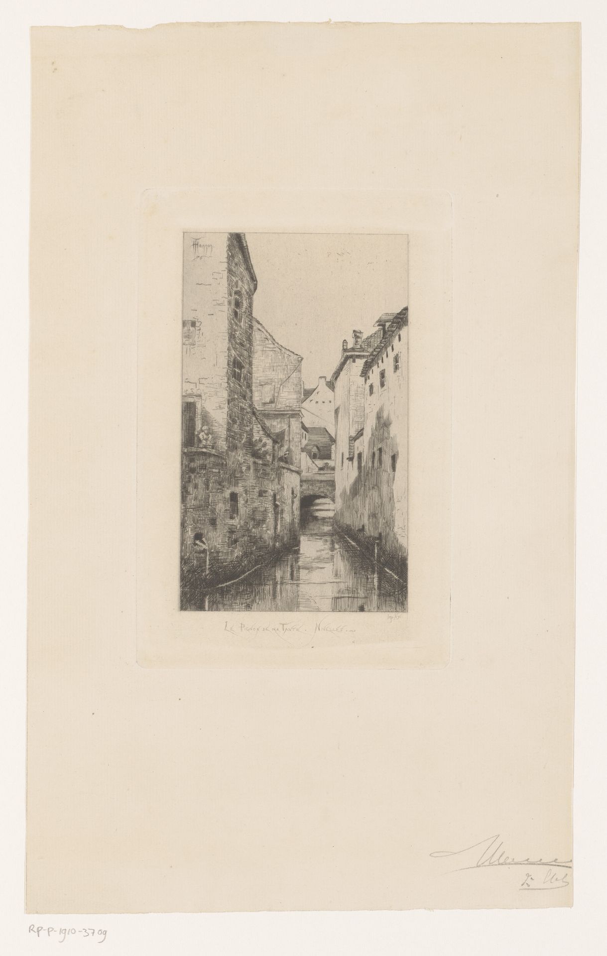 Gevels langs een gracht in Nijvel by Theodoor Hannon