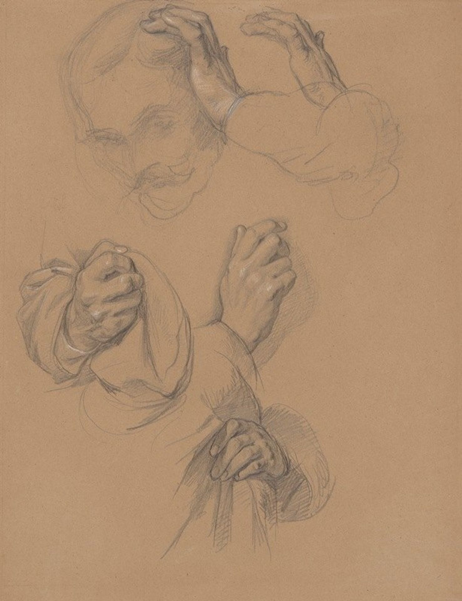 Sketch of head and studies of hands of Gniewosz of Dalewice; studies of Jagiełło’s hands for the painting ‘Queen Jadwiga’s Oath’ by Józef Simmler