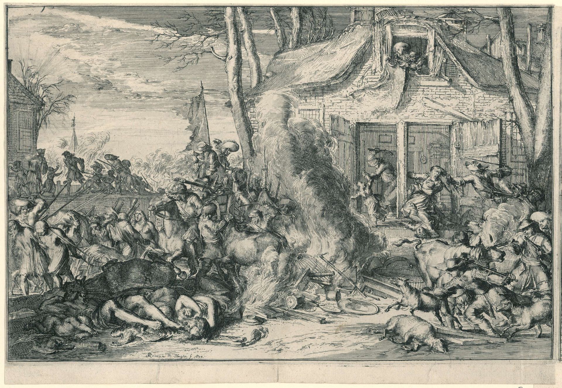 Franse wreedheden in een dorp, 1672 by Romeyn de Hooghe
