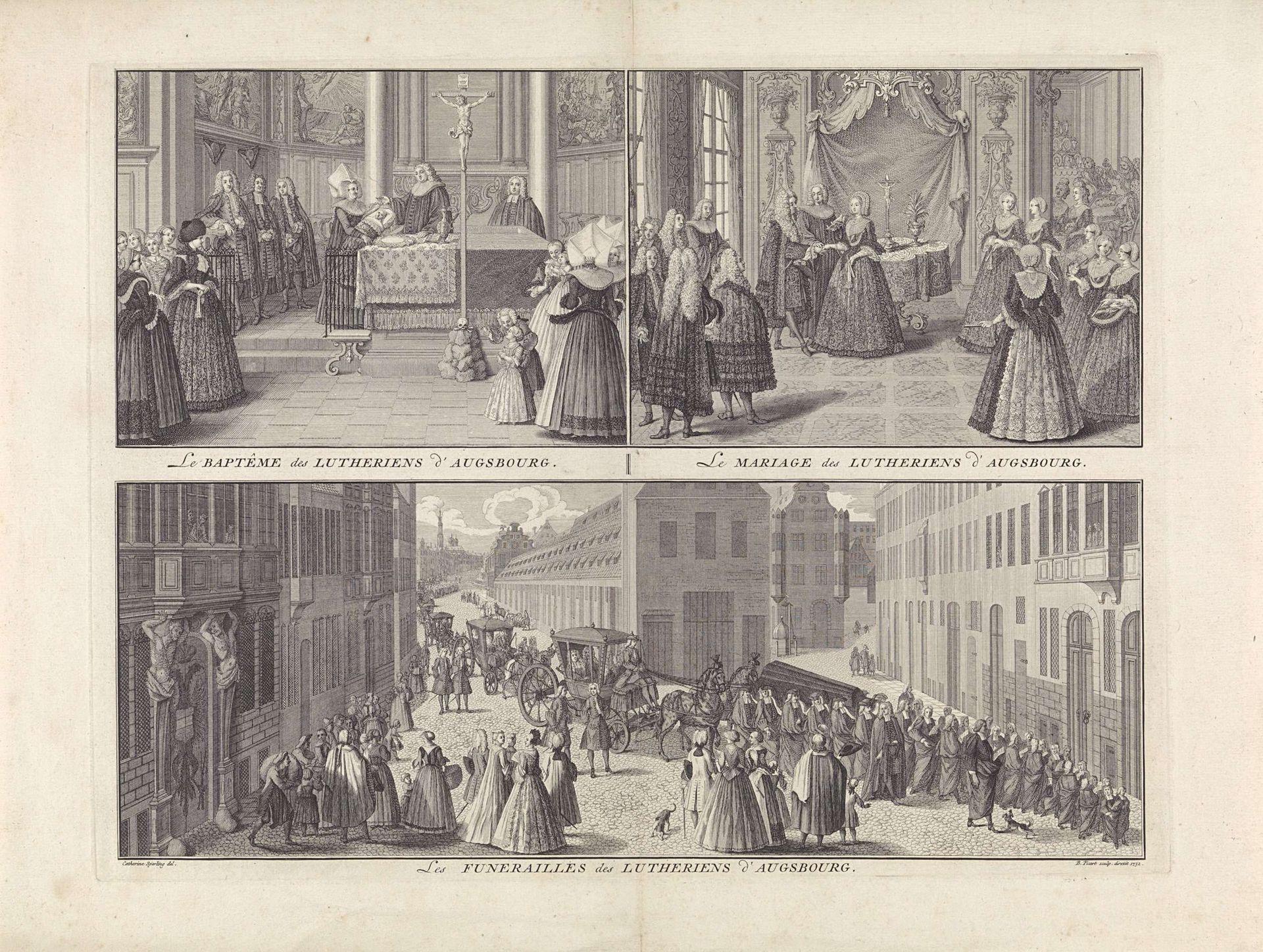 Doop-, huwelijk- en begrafenisplechtigheid bij de Lutheranen in Augsburg by Bernard Picart