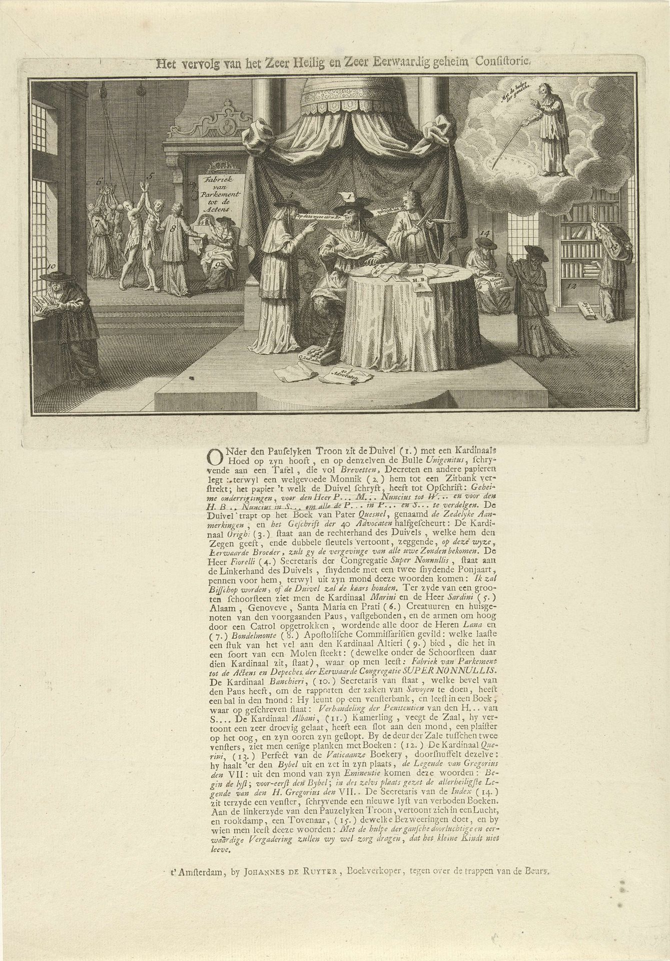 Spotprent met de duivel op de pauselijke troon, 1731 by Anonymous