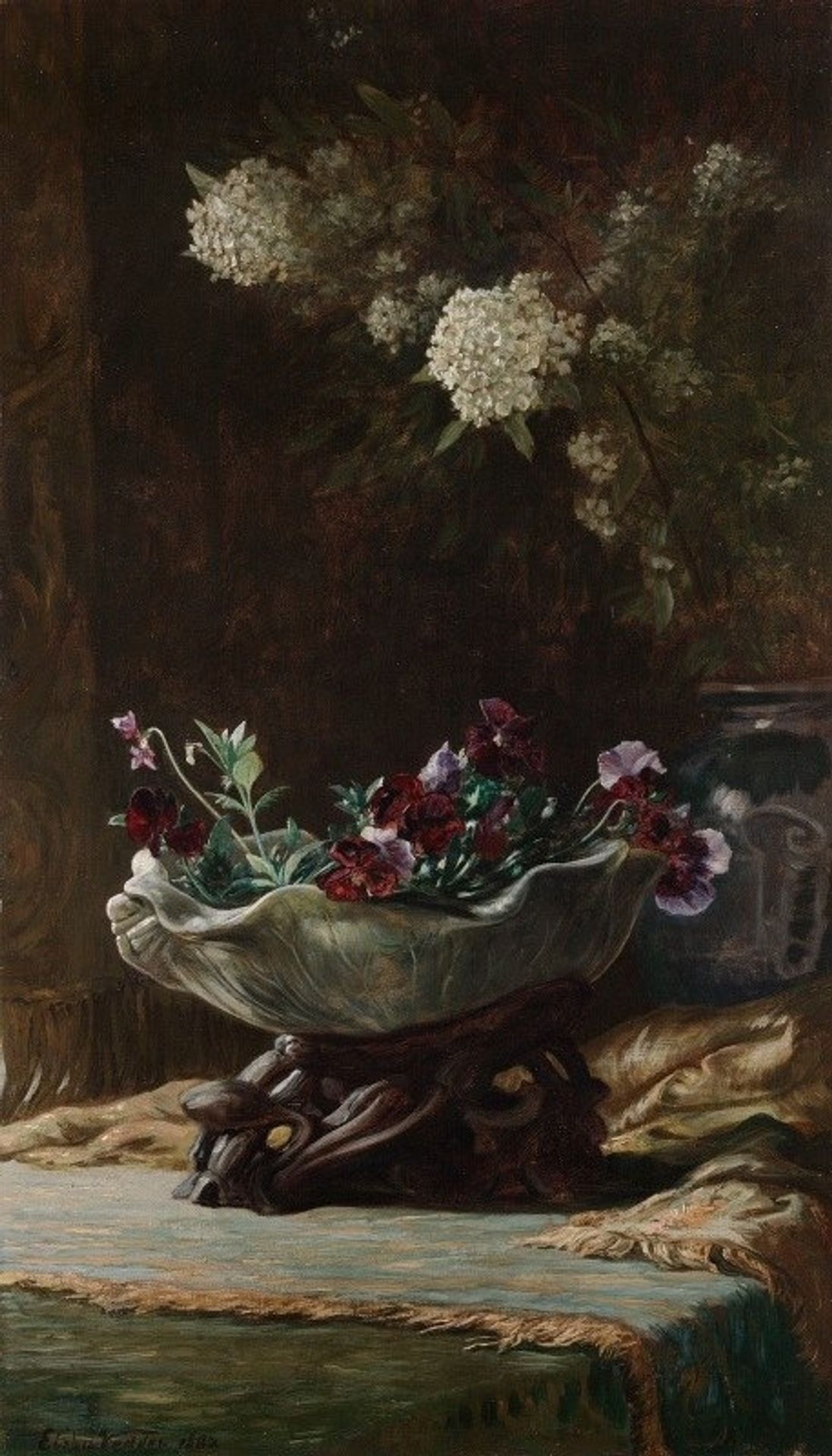 Pansies and Spirea by Elihu Vedder