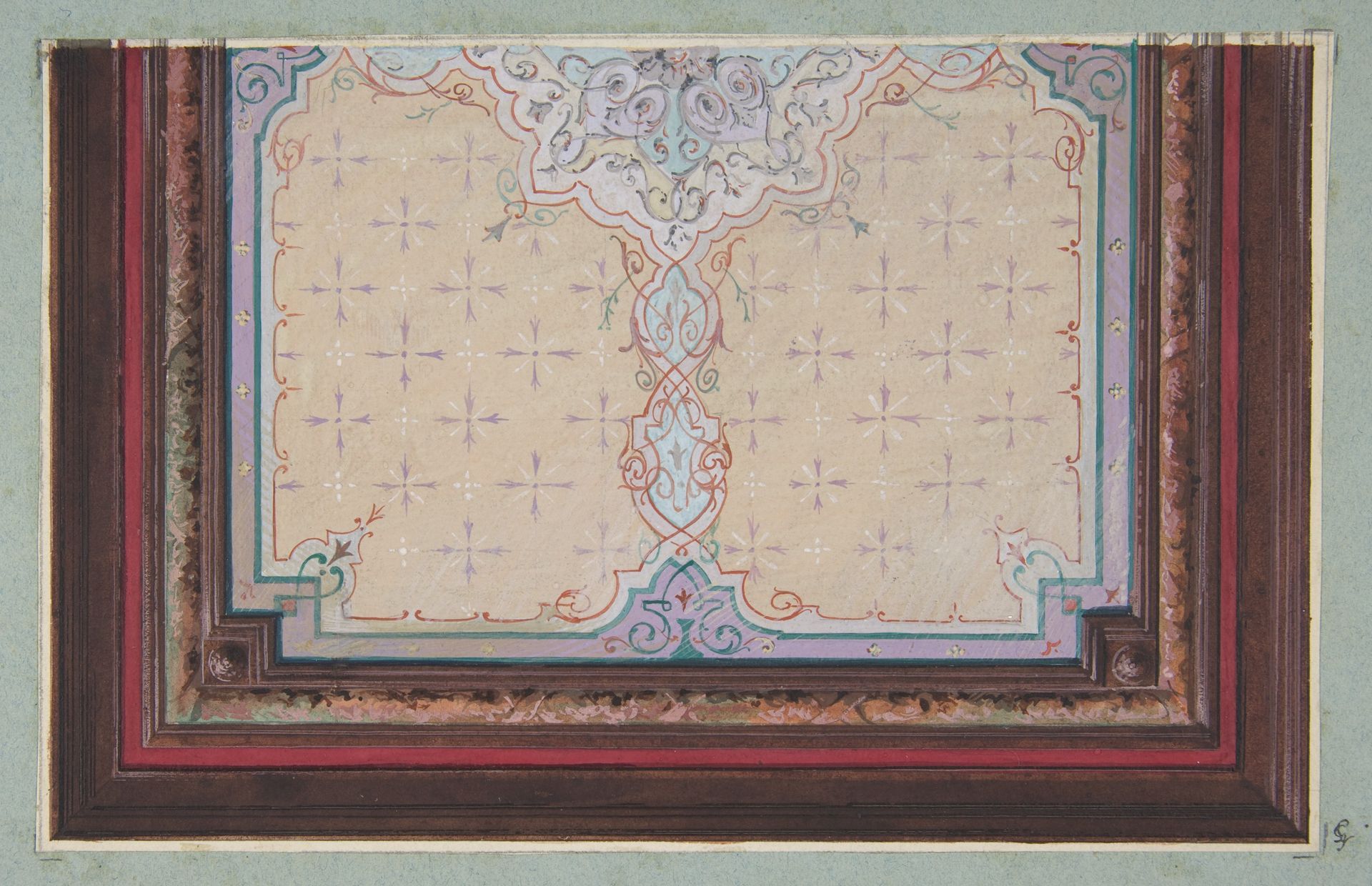 Design for the painted decoration of a ceiling with bursts and filagree by Jules-Edmond-Charles Lachaise